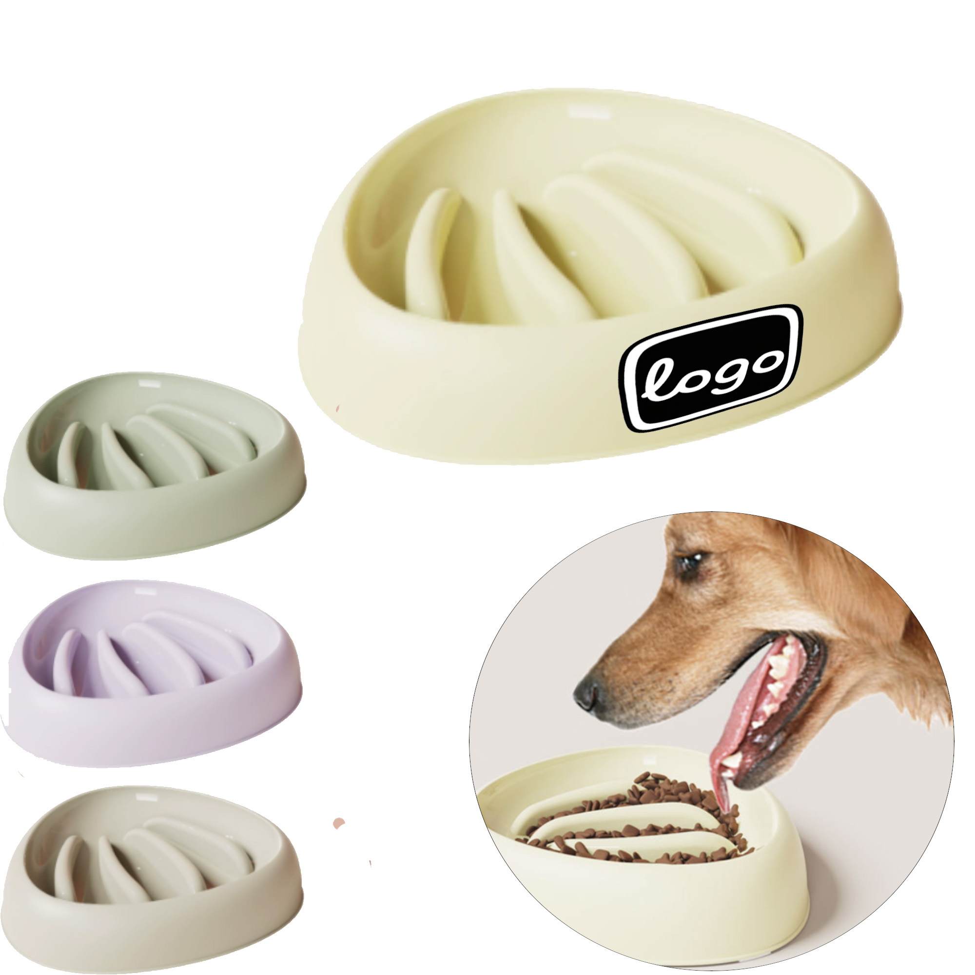 Plastic Pet Bowl Shell Shaped Anti Tip Slow Feeder 3
