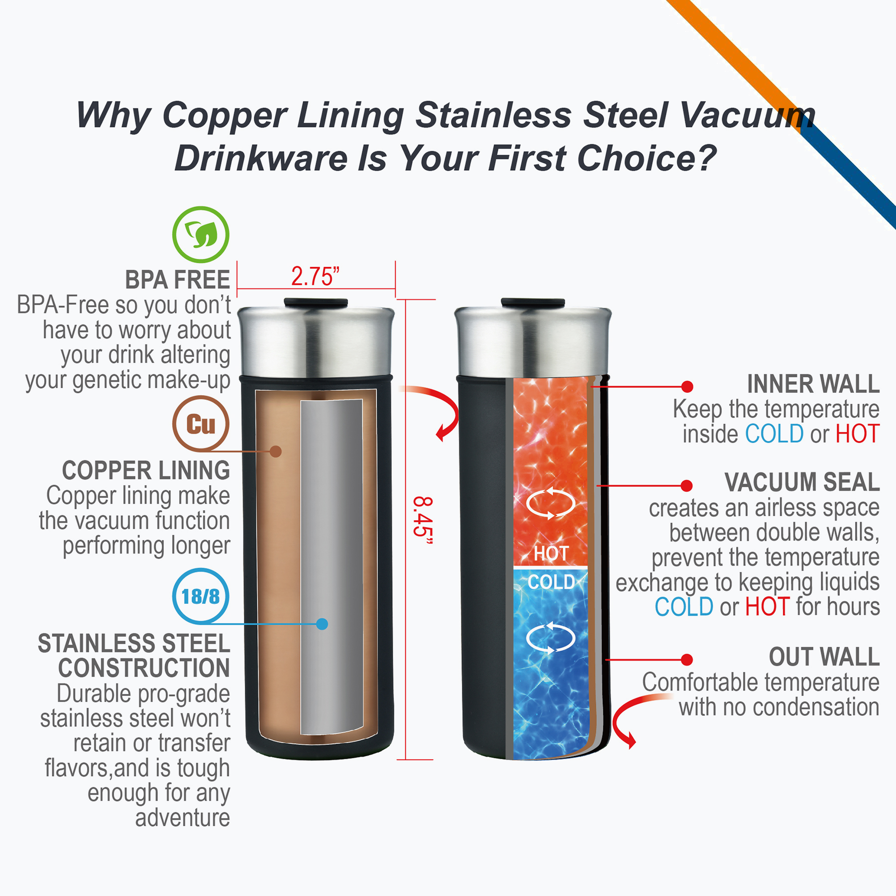 Bounce Stainless Steel Travel Bottle - 18 OZ., custom water bottle with logo imprint 4