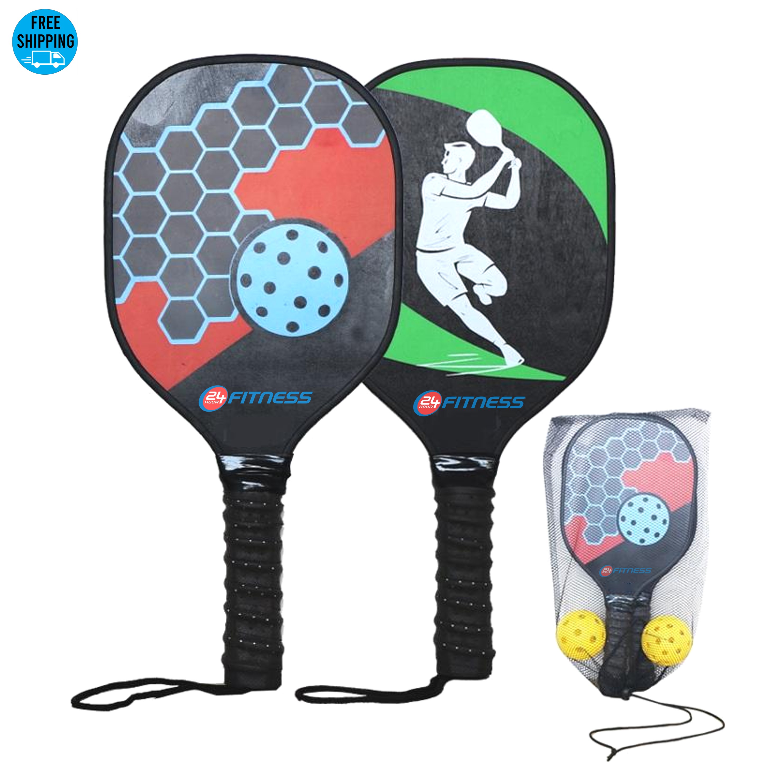Full Color Wood Pickleball Set with Mesh Bag 9