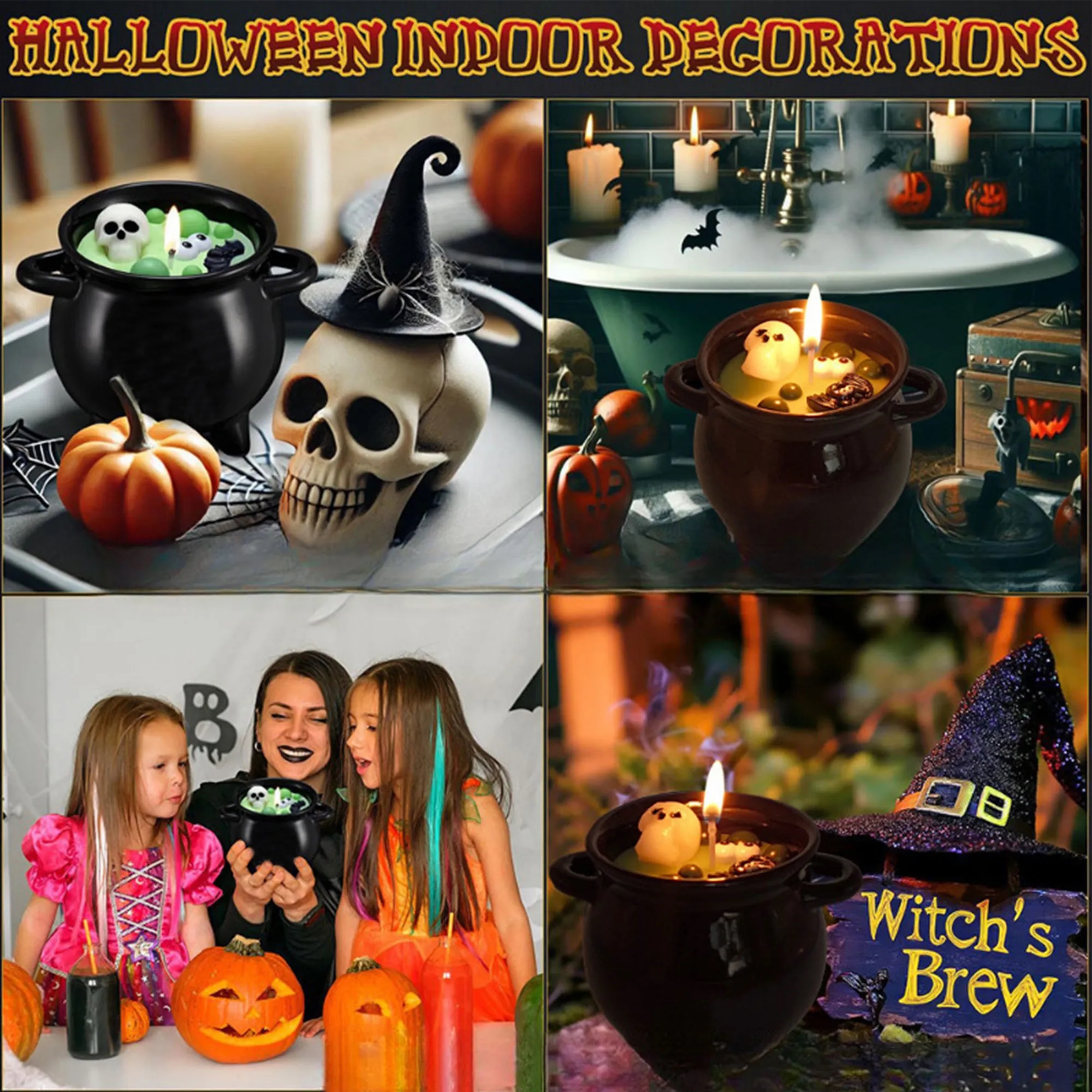 Spooky Witch Cauldron Candle Decor For Halloween Party 5