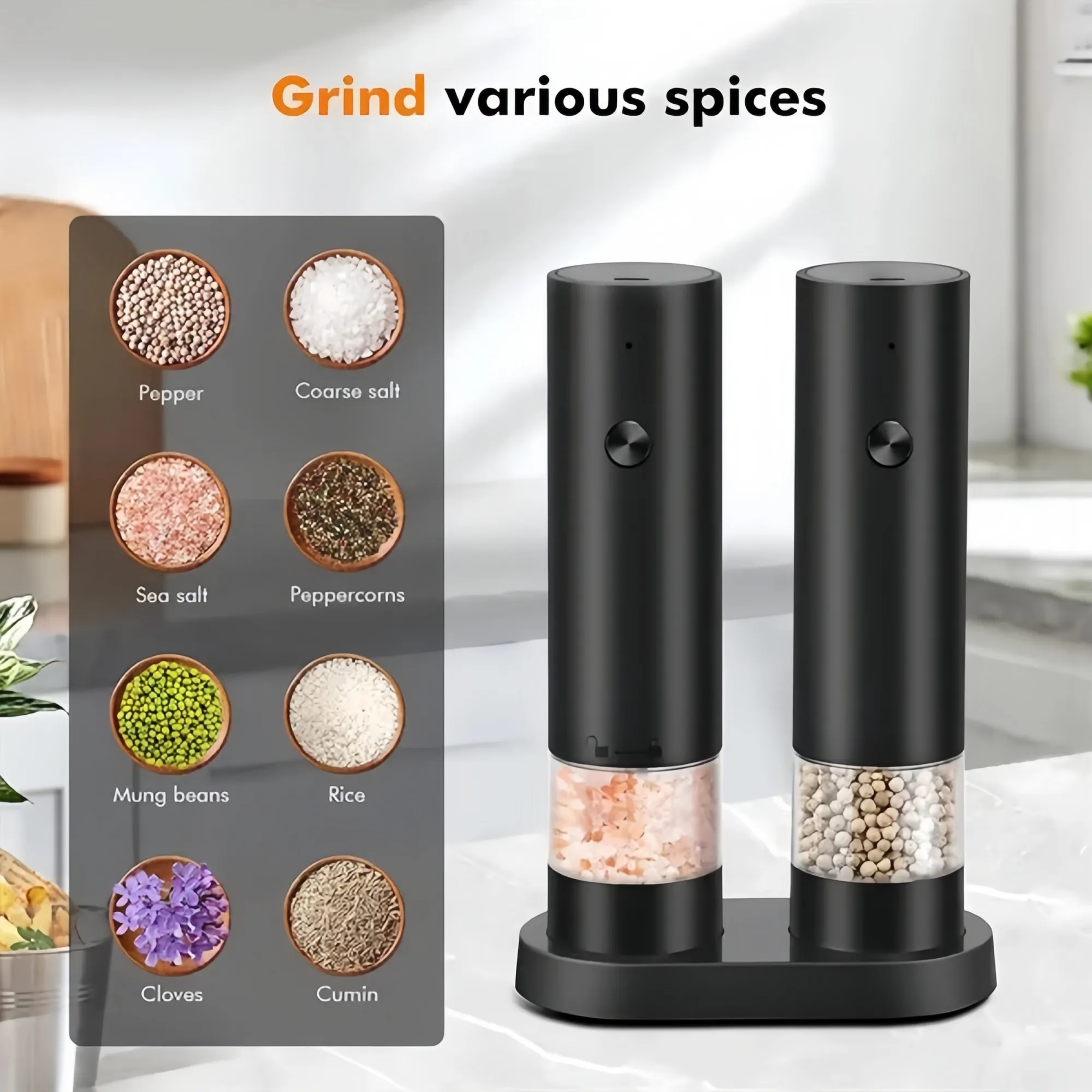 Electric Salt and Pepper Grinder Set Mill Shaker 2
