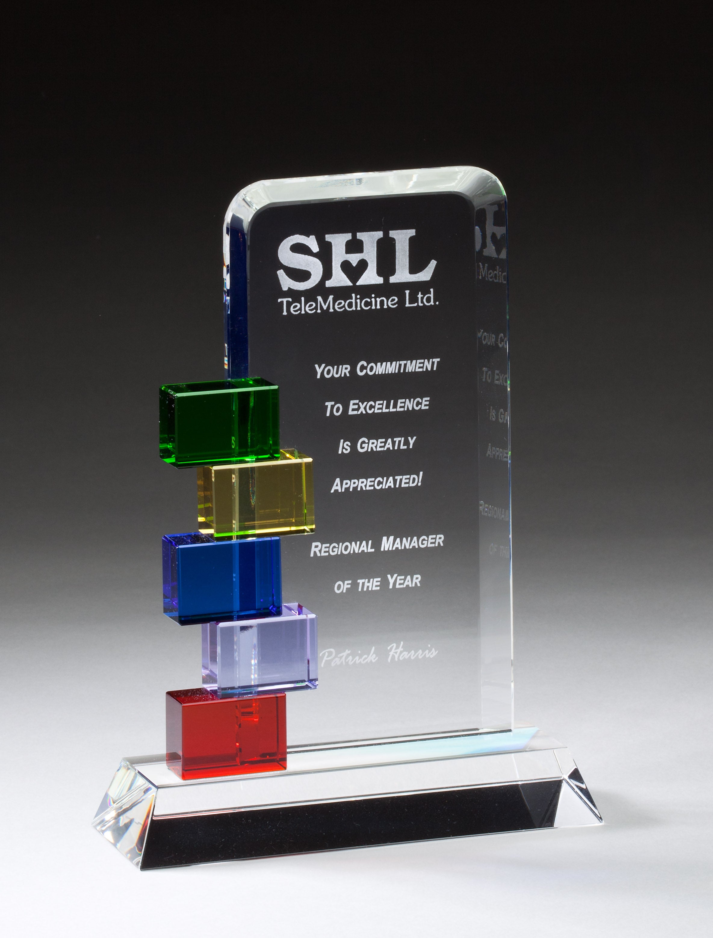 Billboard Glass Award W/Colored Blocks 3