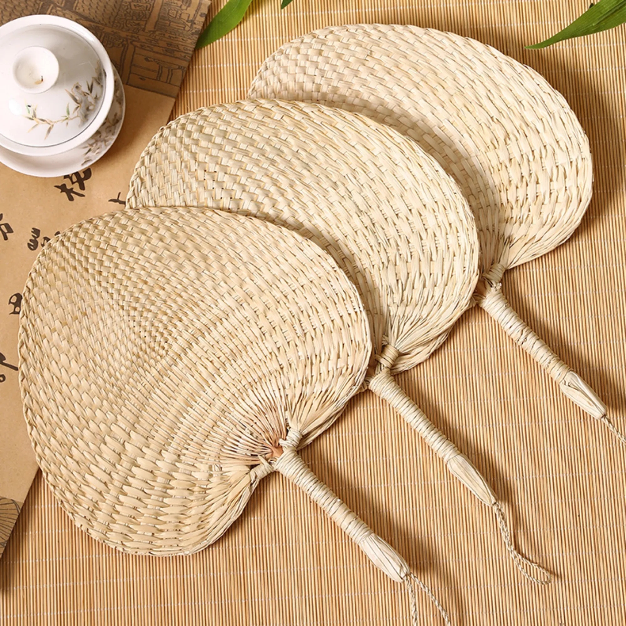Vacation Natural Embroidered Patchwork Handmade Palm Fan 5