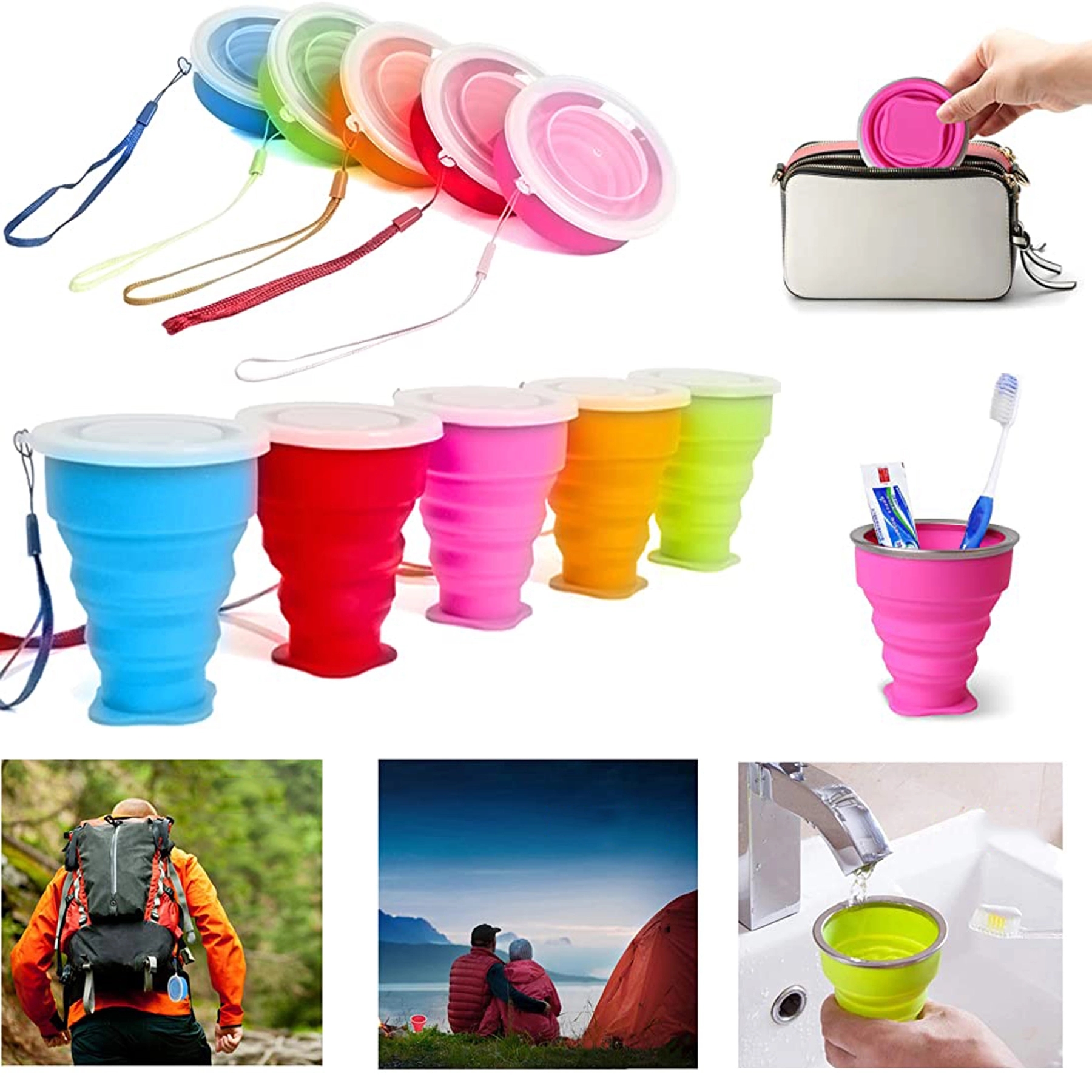 Stouge 5 Pack Silicone Collapsible Travel Water Cup 2