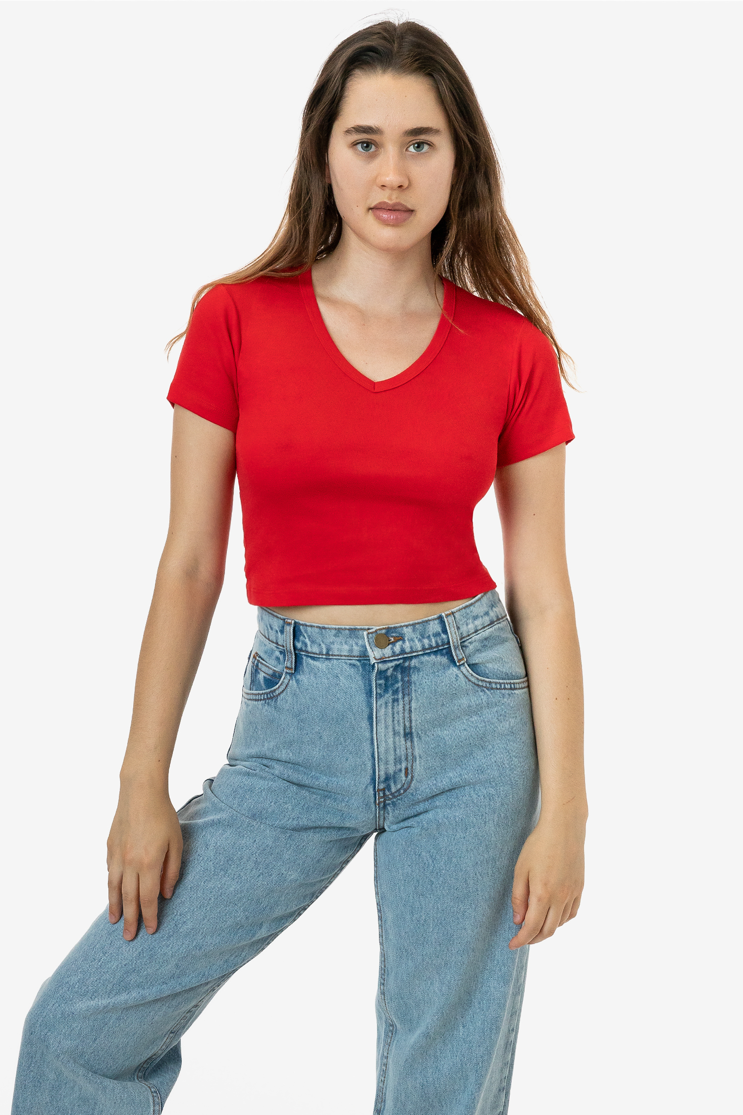 BABY RIB SHORT SLEEVE V-NECK CROP TEE 8