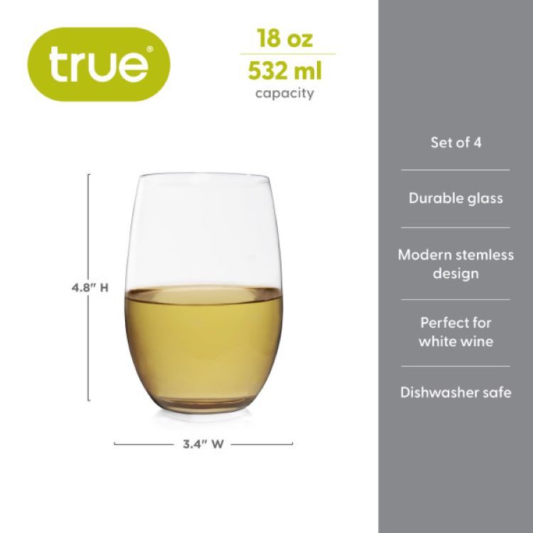 True® Vino Stemless White Wine Glass, set of 4 2