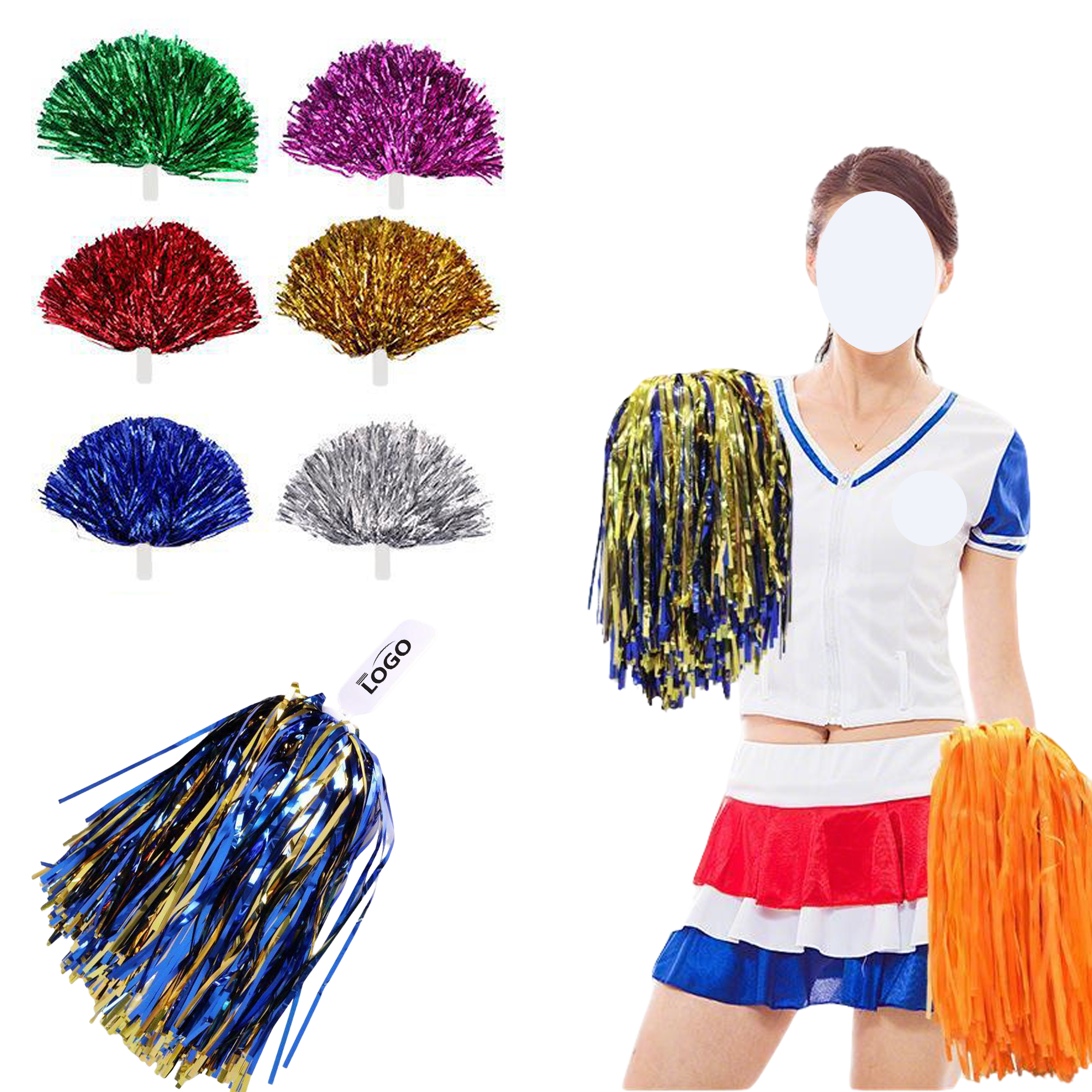 Solid Color Cheerleading Pom Poms Flat Handle 2