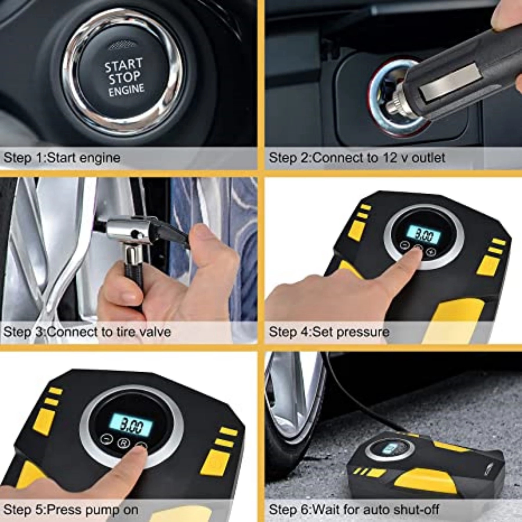 Tire Inflator Portable Air Compressor Electric Car Cigarette 4