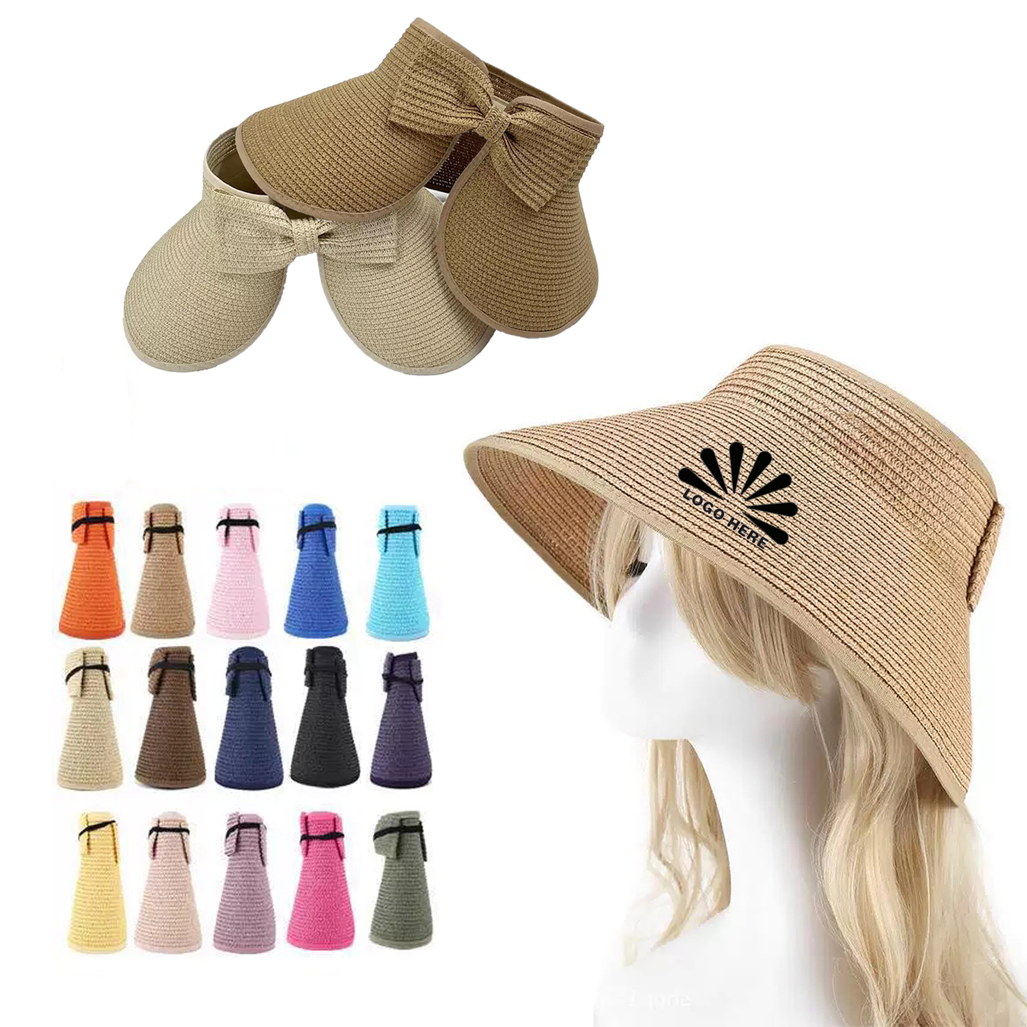 Custom Foldable Wide Brim Straw Hat with Embroidery 1
