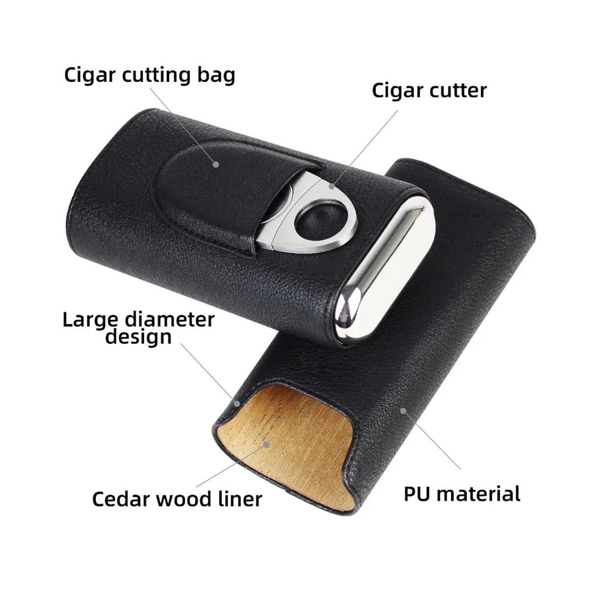 Leather Cigar Travel Box Set Gift W/ Cutter For Men 4