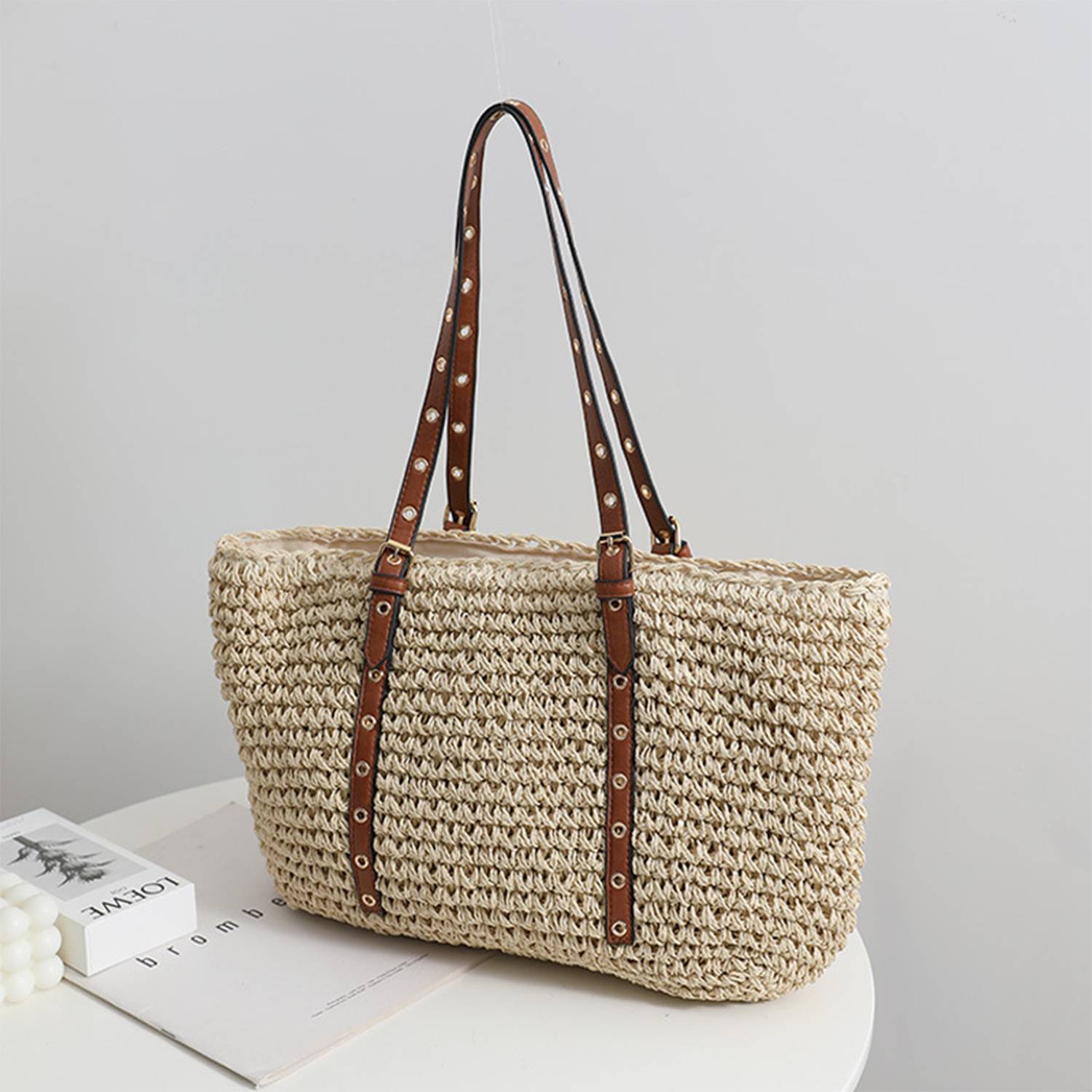 Summer shoulder handheld Straw beach tote bag 2