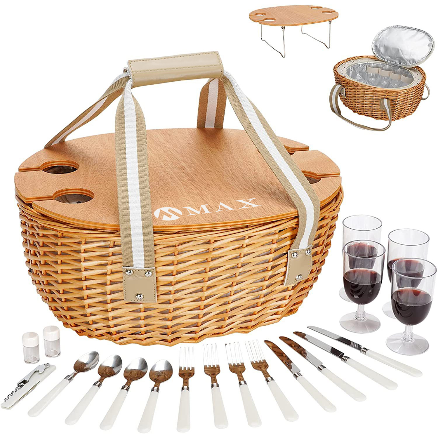 Round Portable Picnic Basket For Knife And Fork Table 11