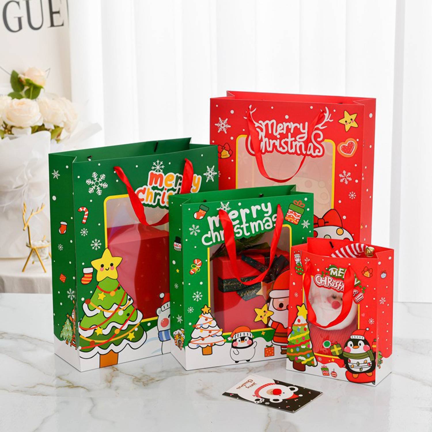 Christmas Gift Paper Bag w/ Clear Window 11