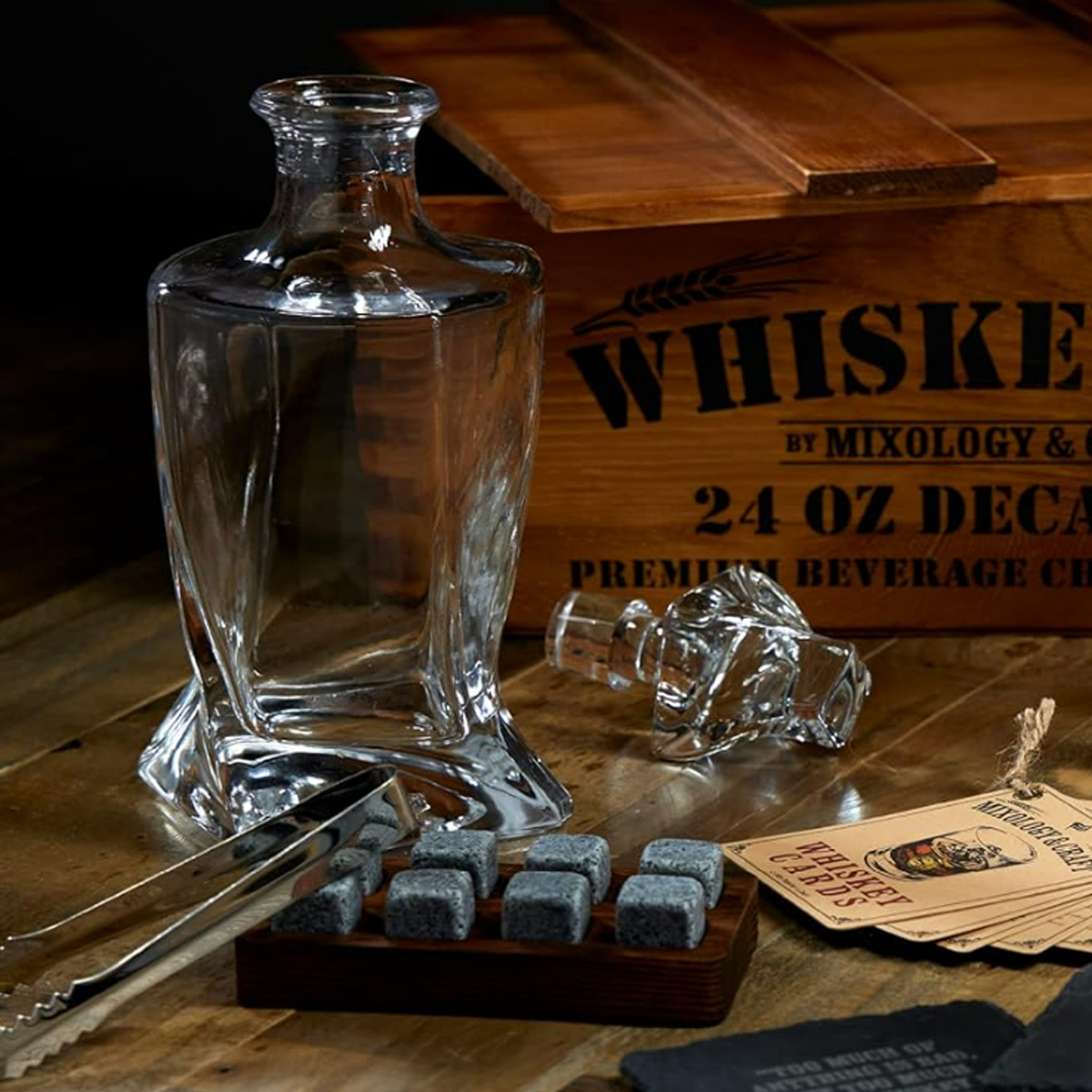 Whiskey Chilling Stones Gift Set W/ Wooden Tray and Gift Box 6