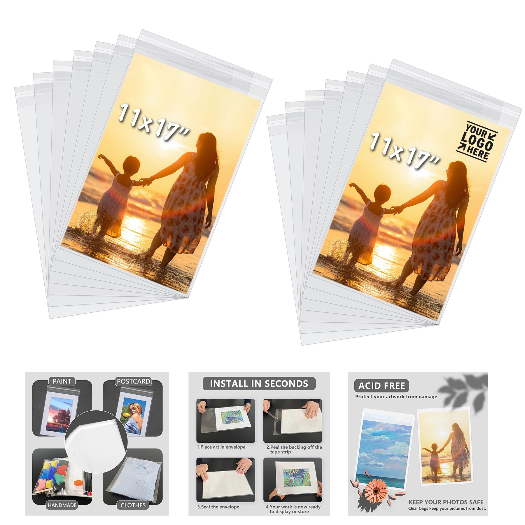 11"x17" Acid-Free Crystal Picture Photo Clear Sleeves Storage Bag 2