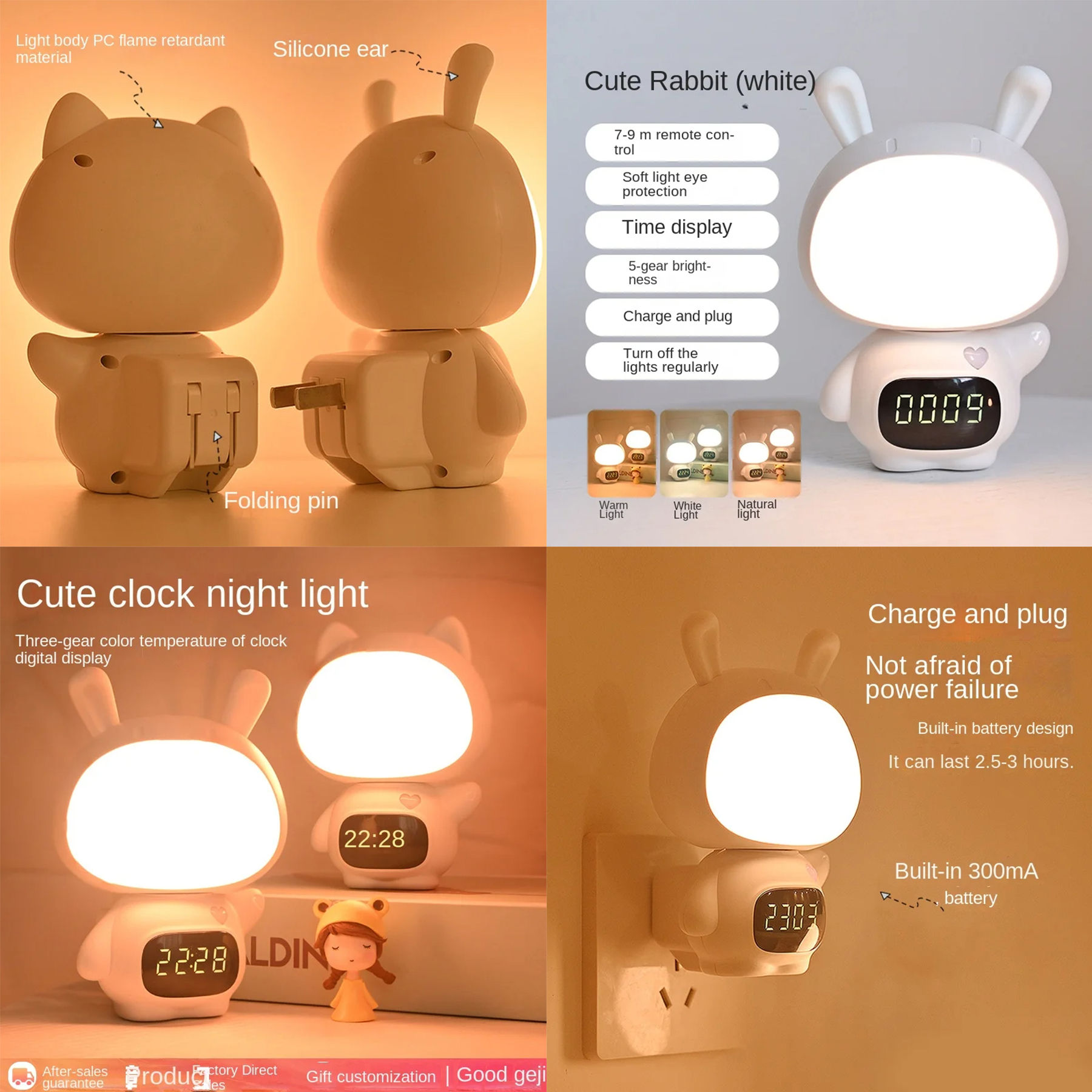 Rabbit Children's Night Light Clock