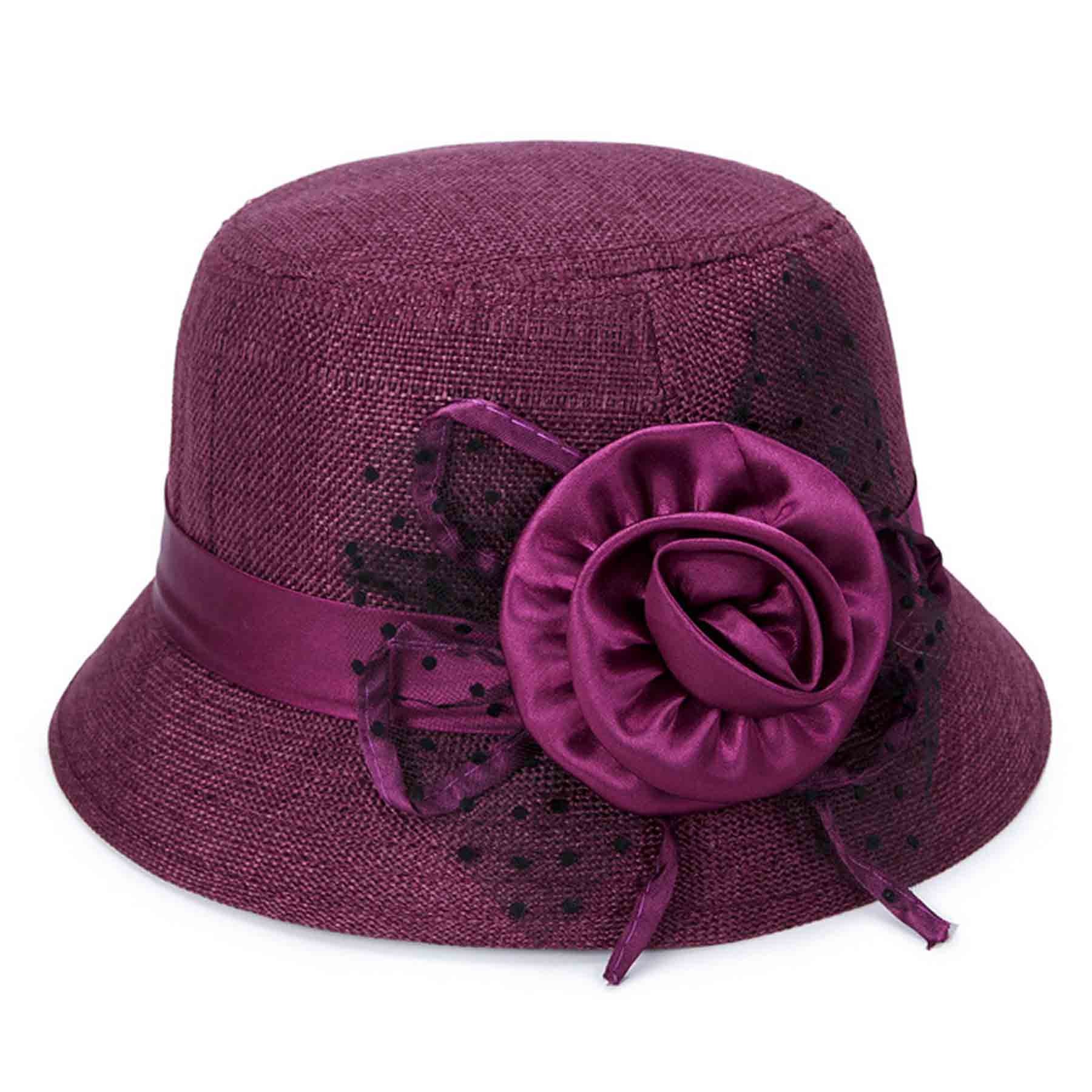 Summer Women Gatsby Linen ClocheHat With Lace Band/Flower 7