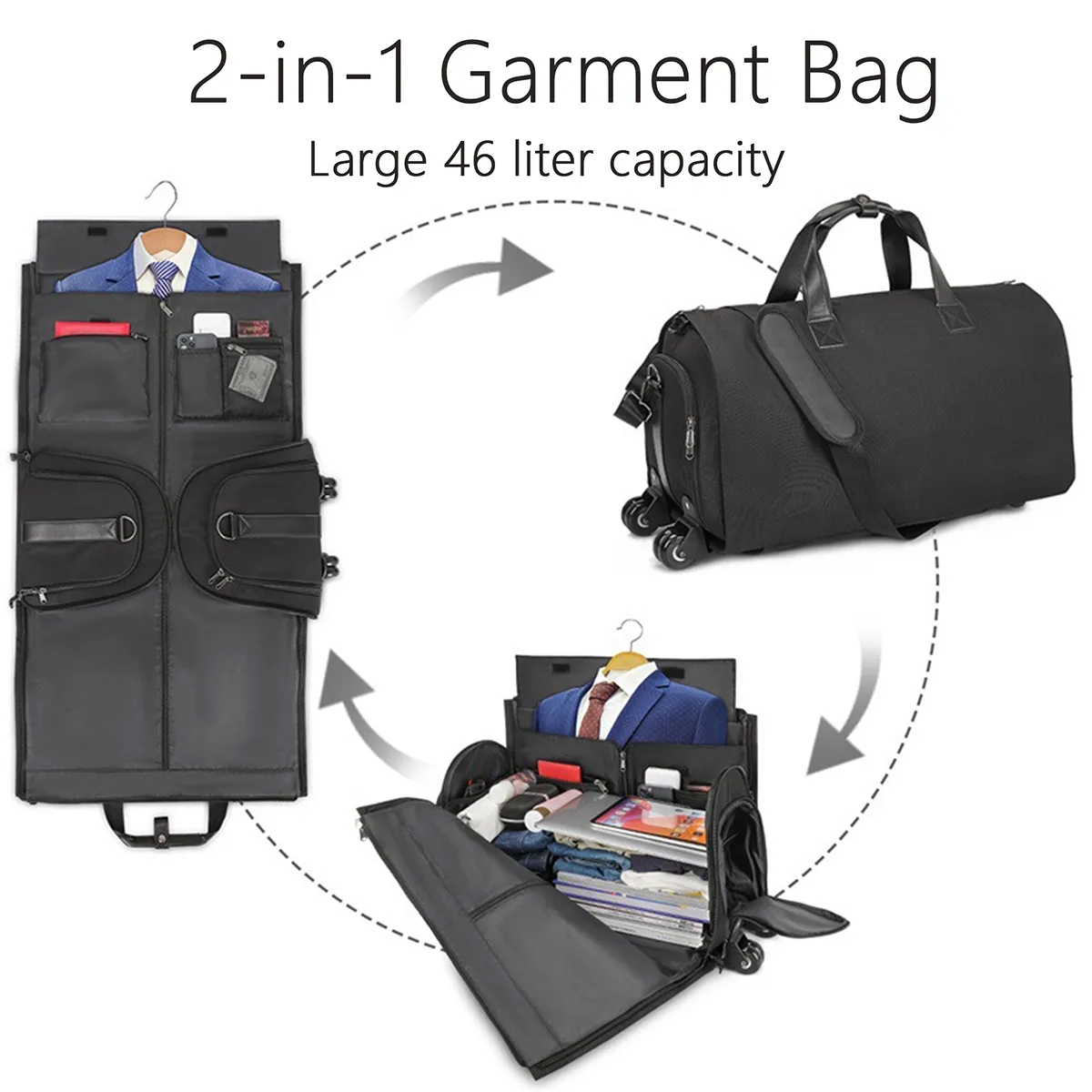 46 L Large 2 In 1 Heavy Hanging Garment Suitcase Duffel Bags 2