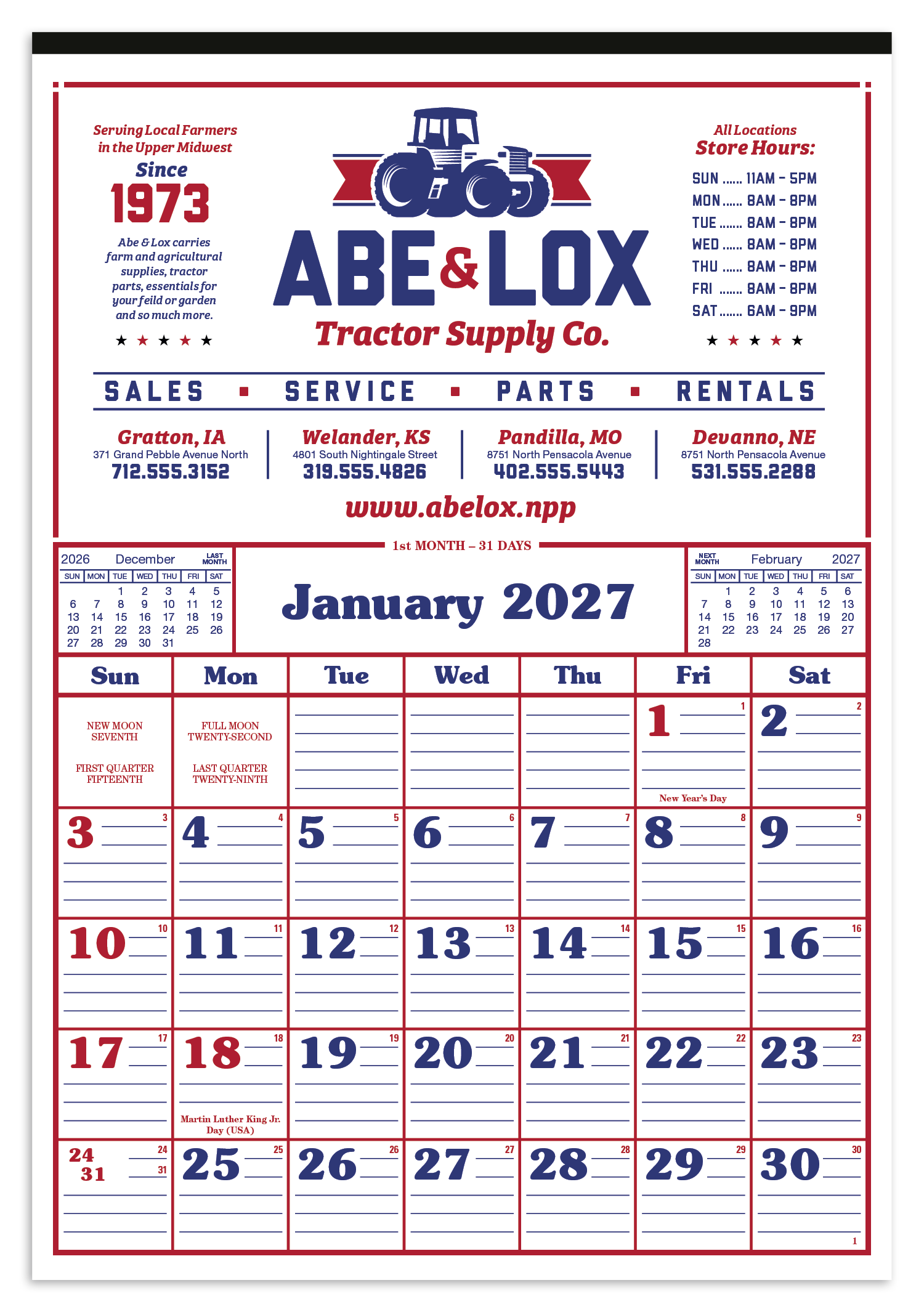 Skinner & Kennedy® Commercial 12-Sheet Calendar 3