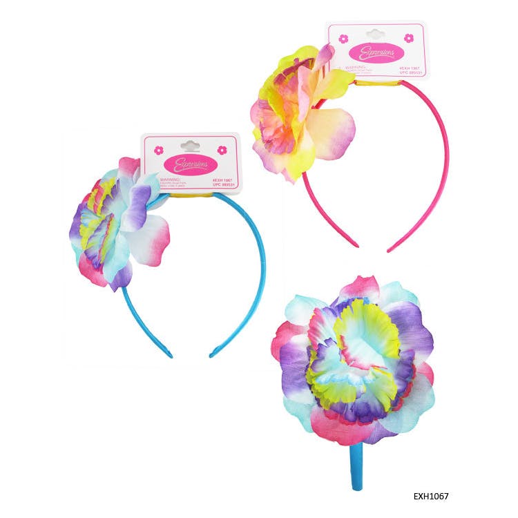 Hawaiian Flower Bow Headbands - Assorted Pink Blue 2