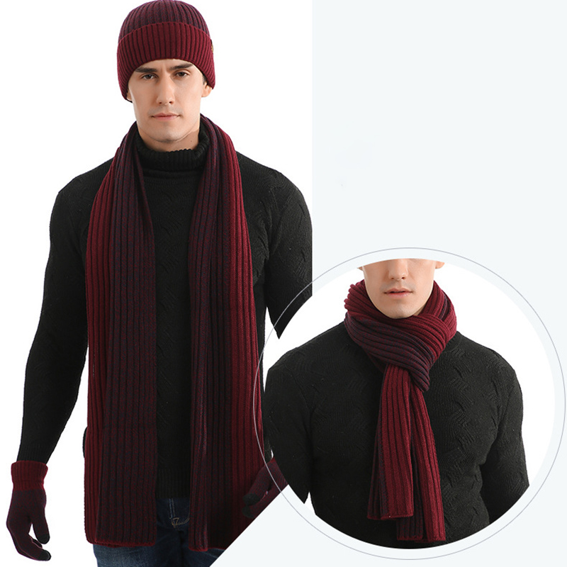 Unisex Winter Knitted Beanie Hat Scarf Touchscreen Gloves Set 6