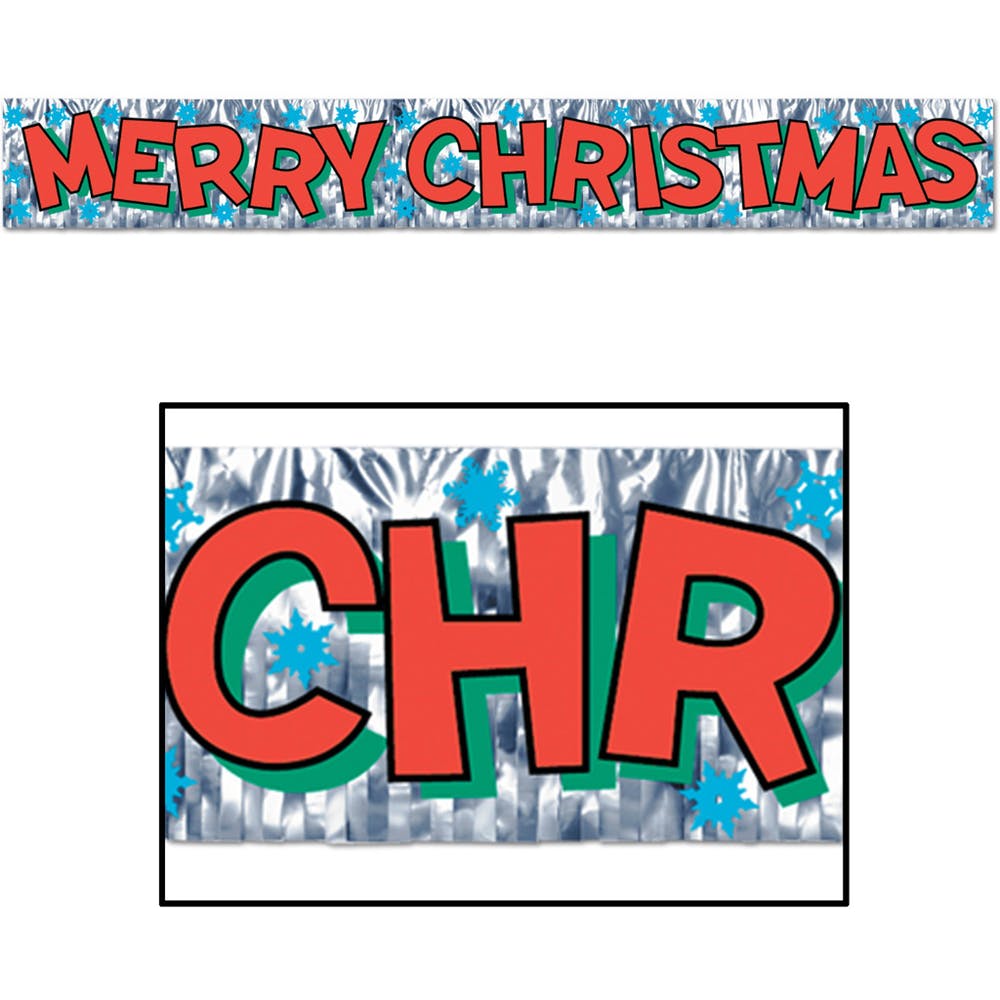 Merry Christmas Fringe Banners - Metallic 8" x 5' 2