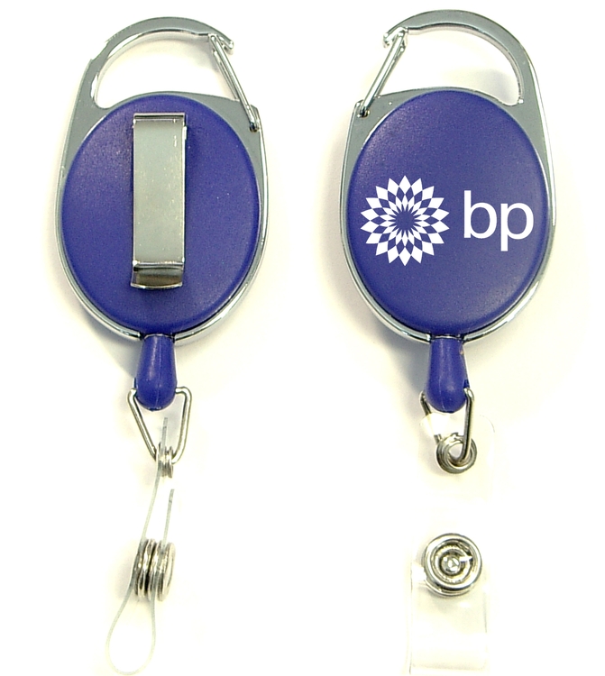 Oval shape retractable badge holder with metal clip