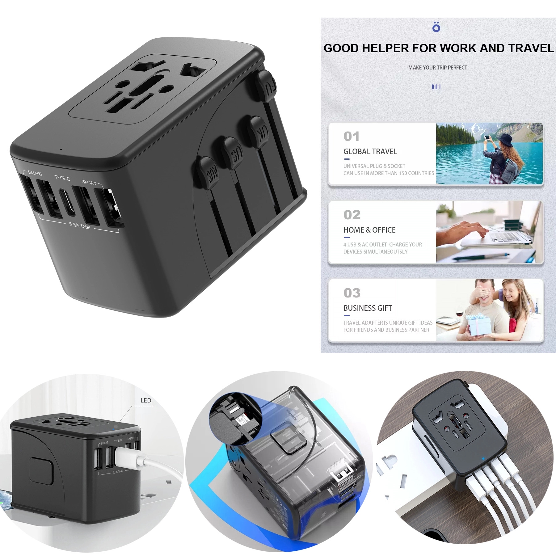 Hot Selling Portable Universal Travel Adapter Plug with Logo 5