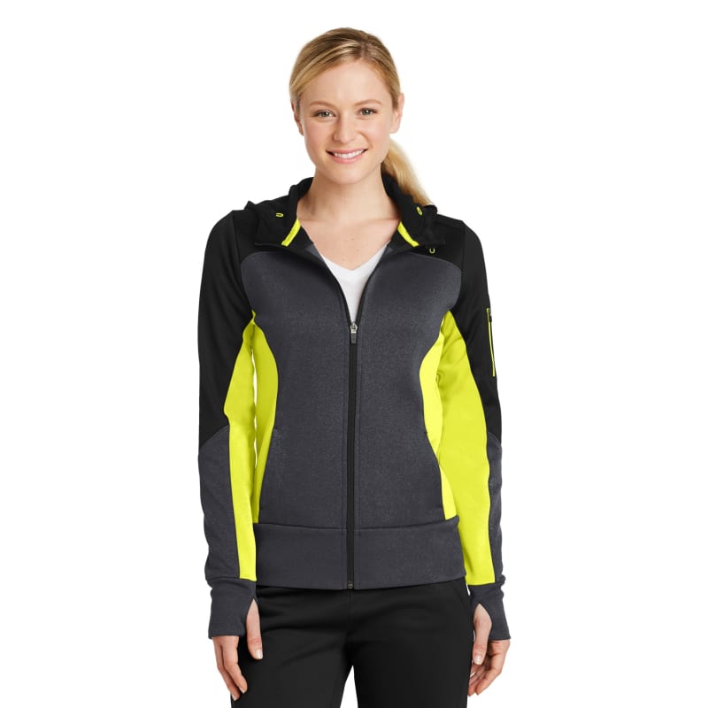 Sport-Tek Women's Tech Fleece Colorblock Full-Zip Hooded Jacket. 22
