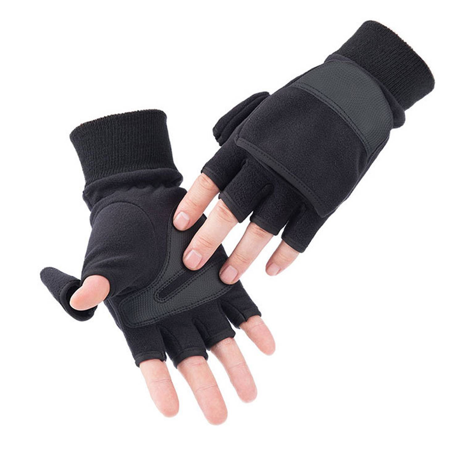 Winter Warm Half Finger Flip Anti Slip Fleece Gloves 3