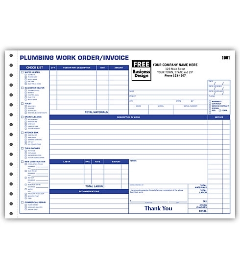 Plumbing Work Orders / Invoices, Side-Stub, Horizontal 1