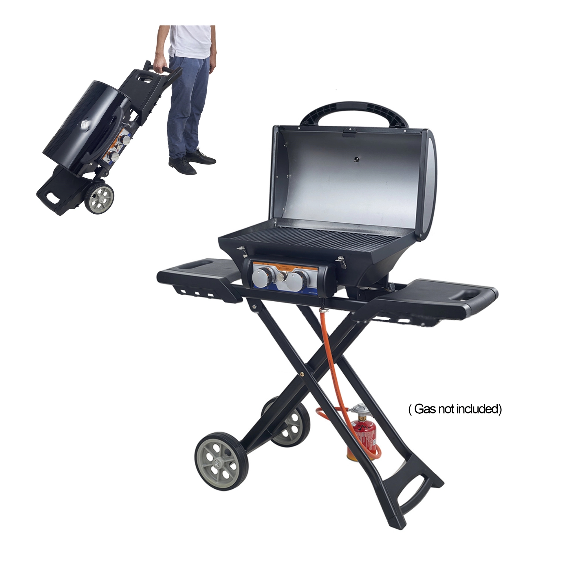 Portable 17" Propane Grills W/Cart & Hood 3