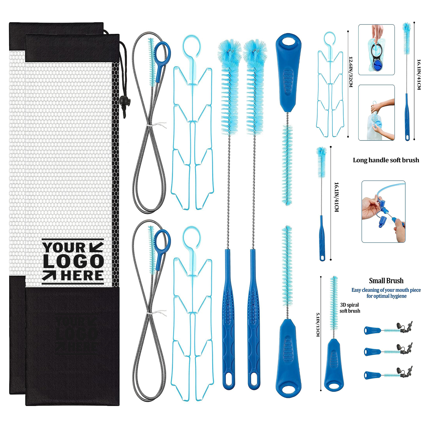 10 in 1 Flexible Small Bite Valve Long Brush Hose Water Bladders Cleaner Kit Set