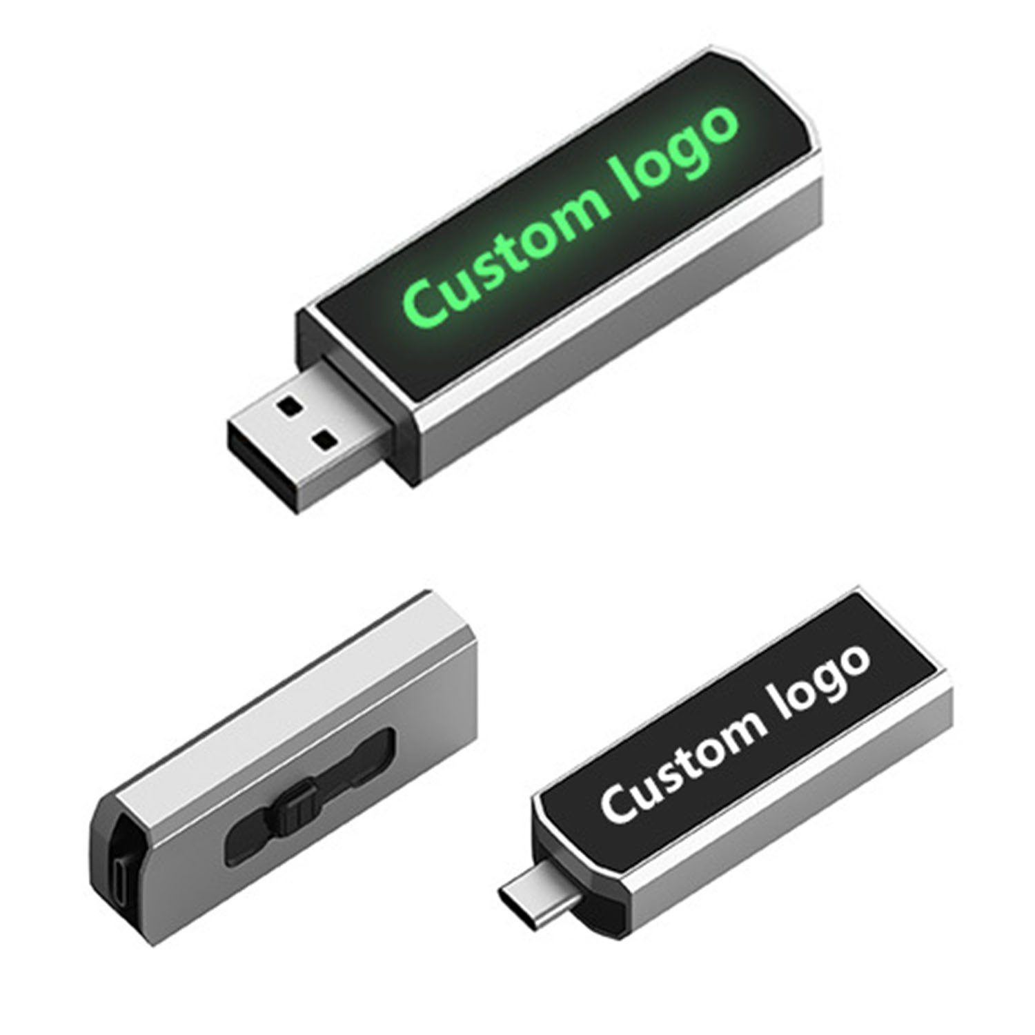 Light Up Dual USB Flash Drive with OTG USB-C 3