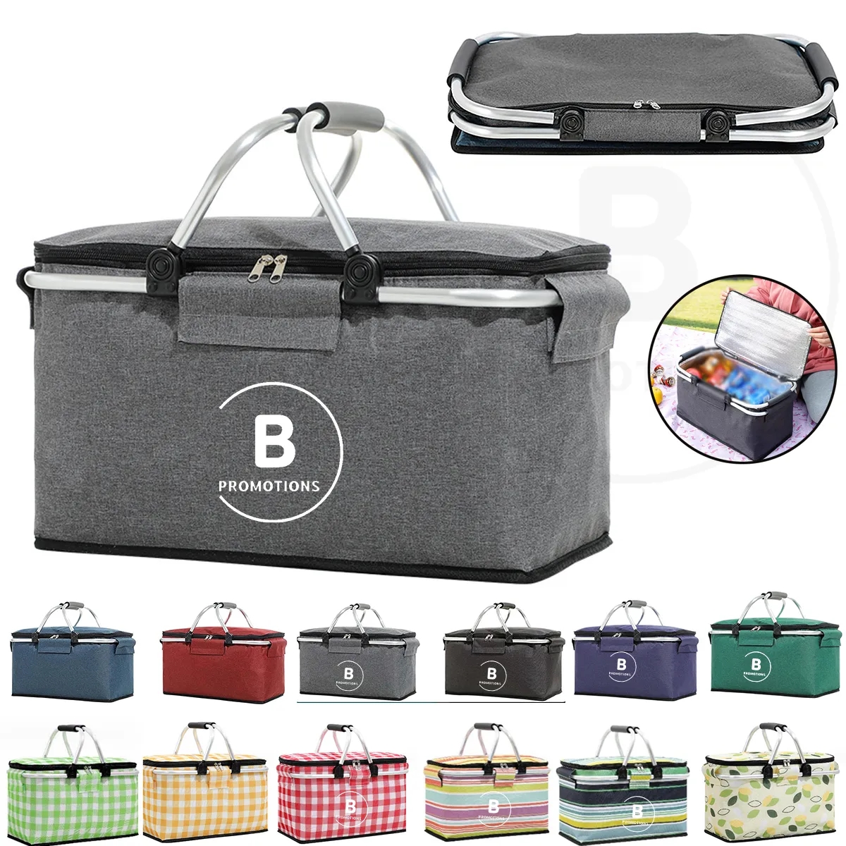 Portable Collapsible Insulated Picnic Basket with Handles 2
