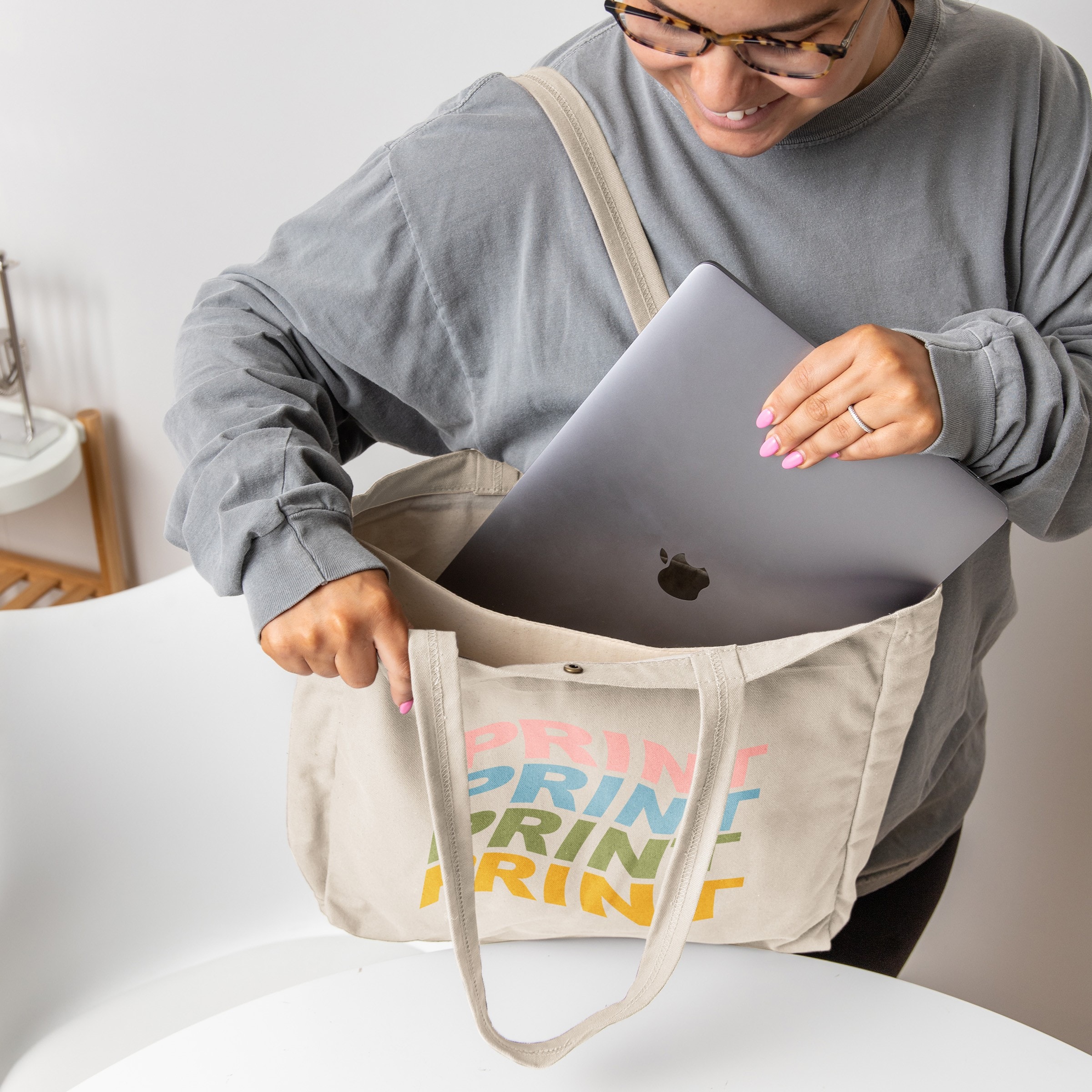 OPEN LAPTOP TOTE - NATURAL CANVAS