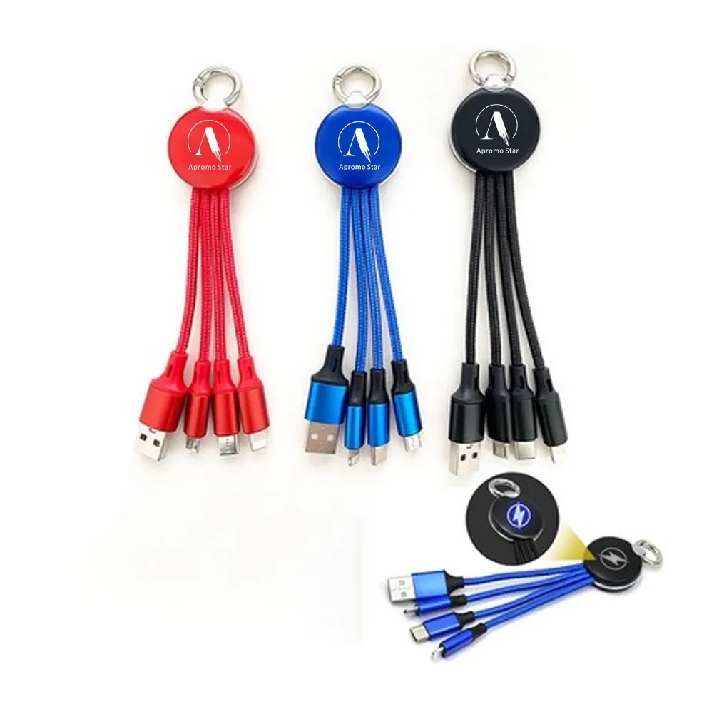 LED Light Up 3 in 1 Charging Cable with Keychain 3