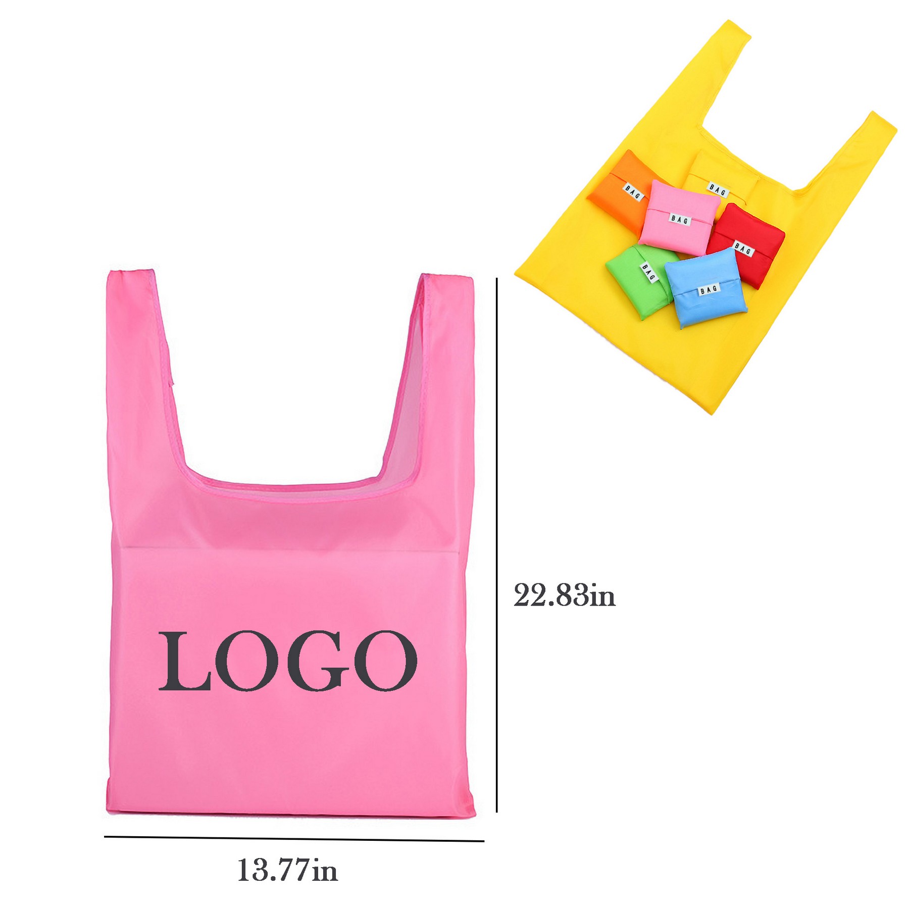 Simple and Colorful Shopping Grocery Bag with Pouch Foldable 3