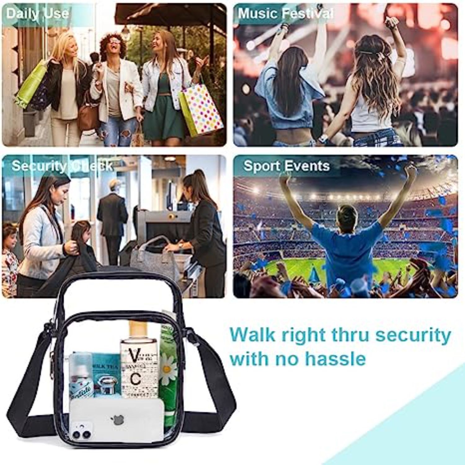 Clear PVC Crossbody Messenger Shoulder Bag with Adjustable Strap 5