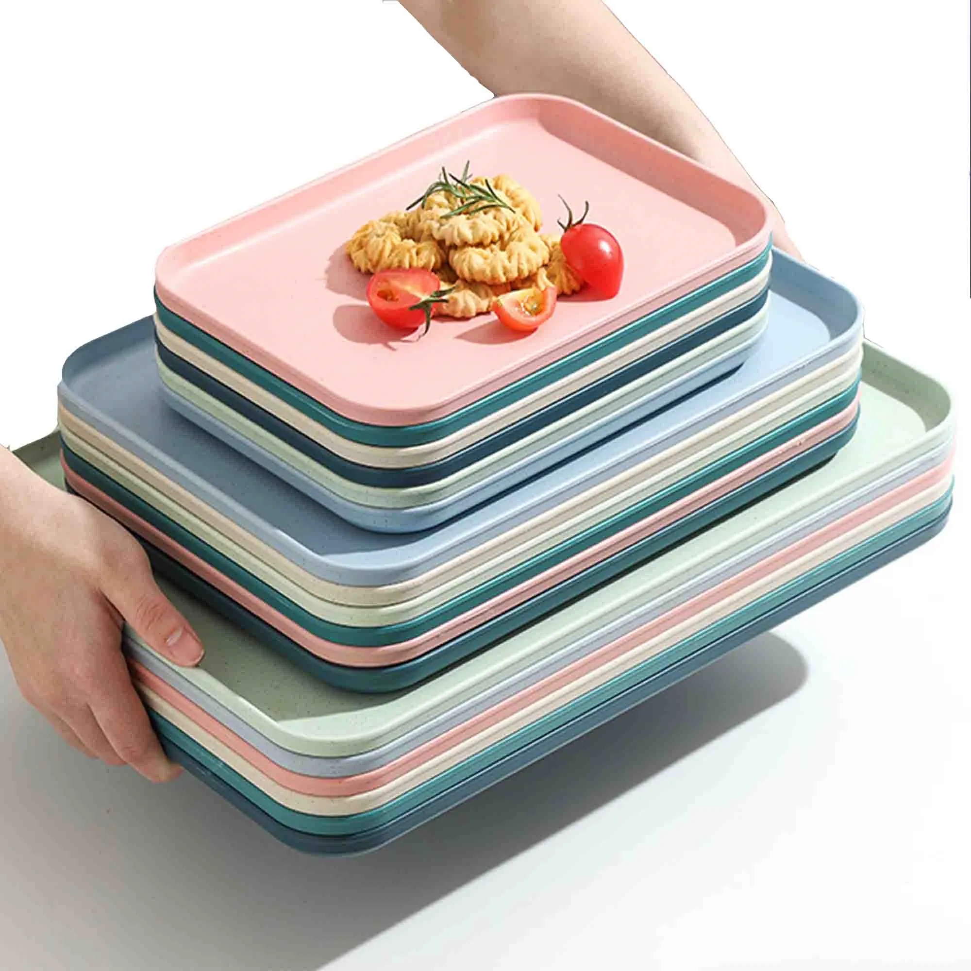 Rectangle Lightweight Wheat Straw Food Tray Plastic Plate 4