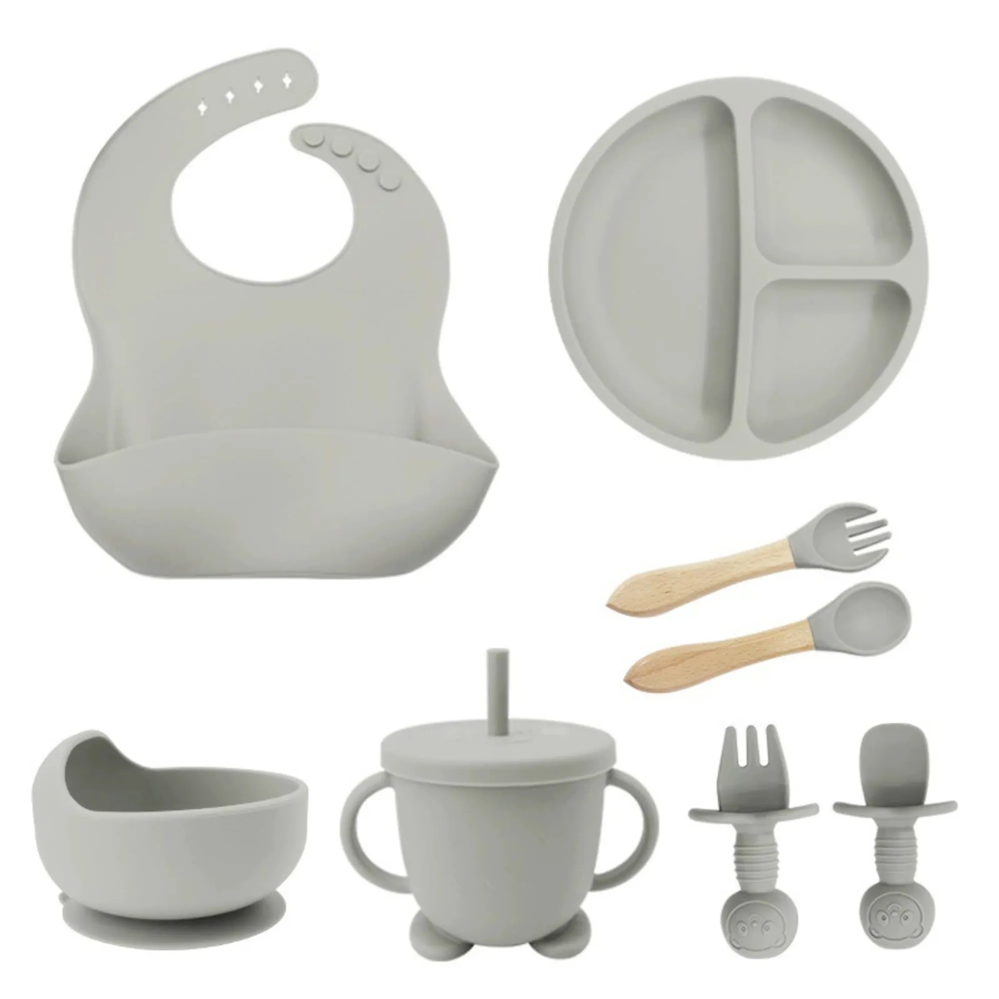 Children's Anti-Drop Silicone Tableware Set With Suction Cup 12