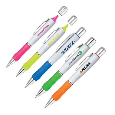 2- in- 1 twist action highlighter and ball point pen. 1