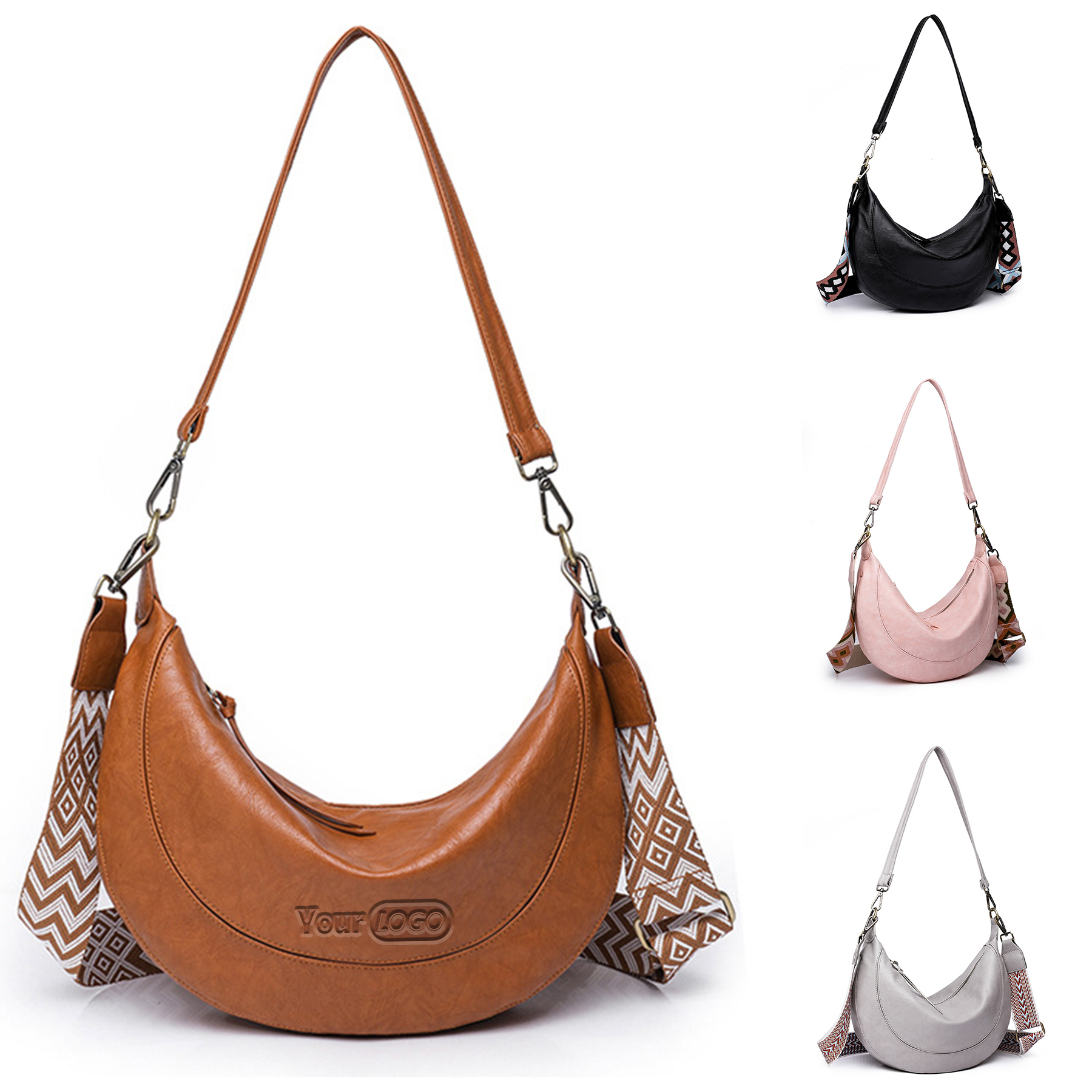 PU Leather Crescent Shoulder Hobo Purses  for Women 2