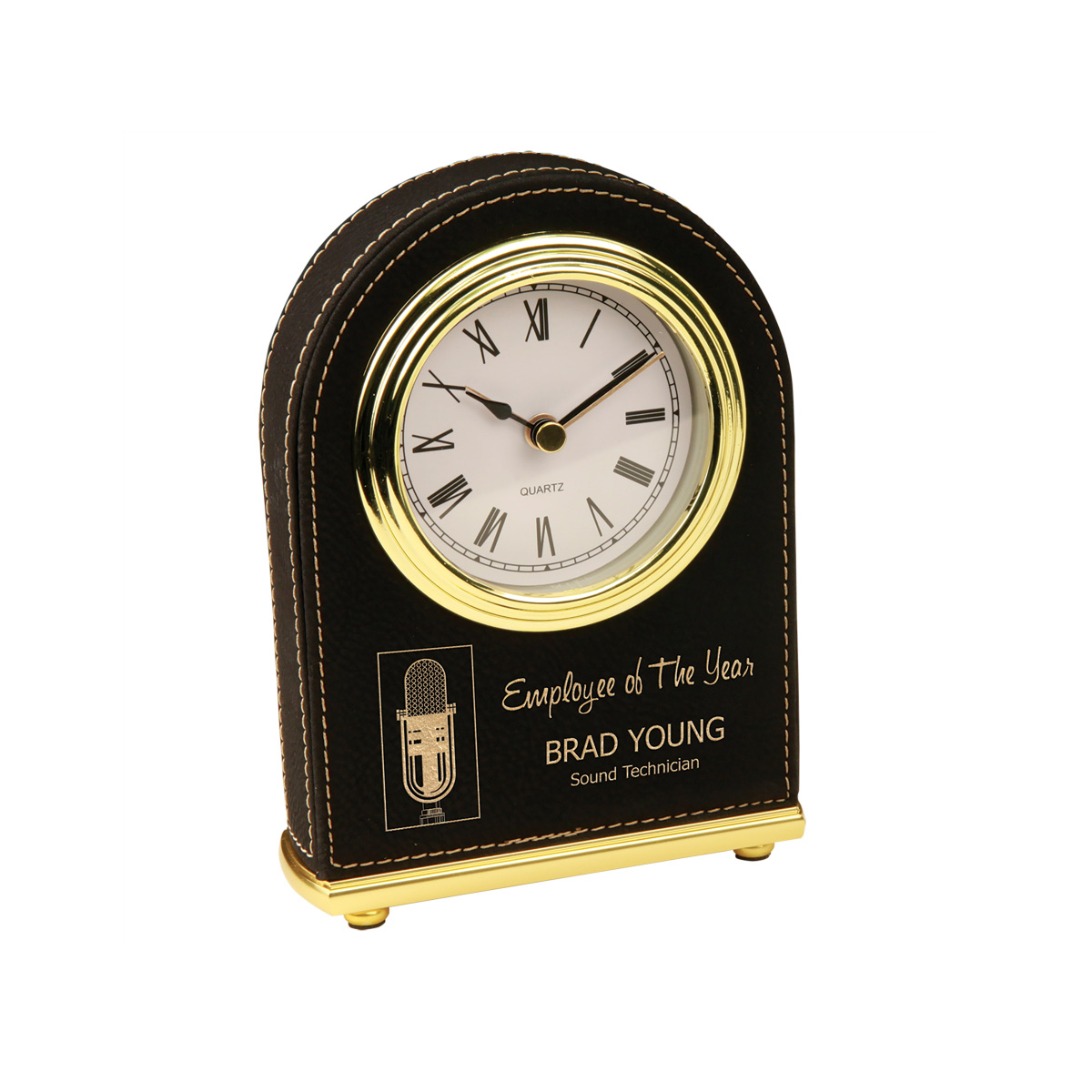 5" Black/Gold Leatherette Arch Desk Clock