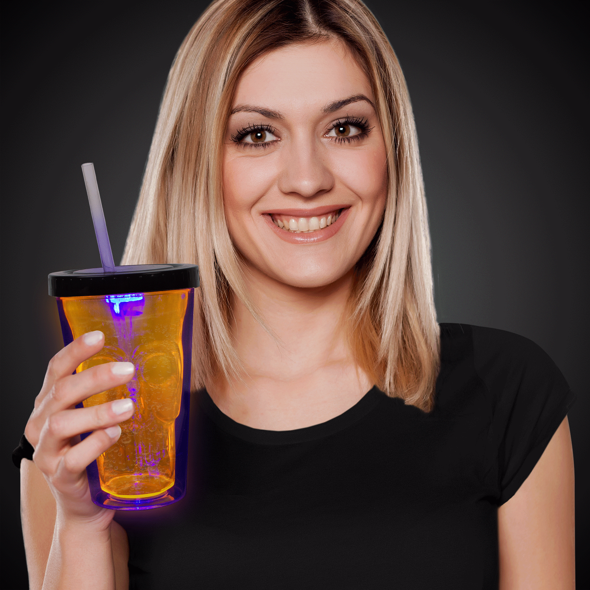 Neon Orange LED Skull Cup