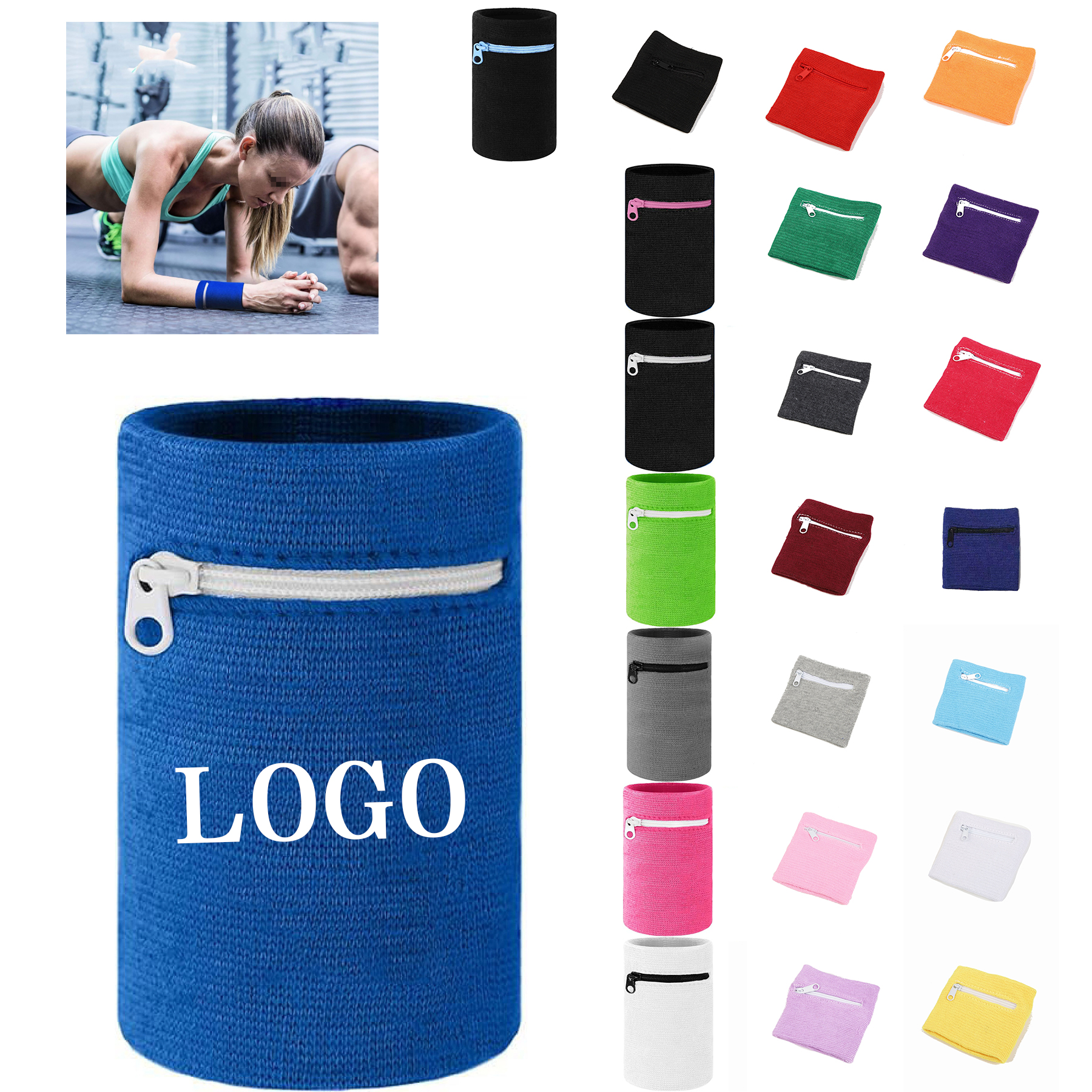 Wallet Zipper Cotton Sweatbands Wristband 3