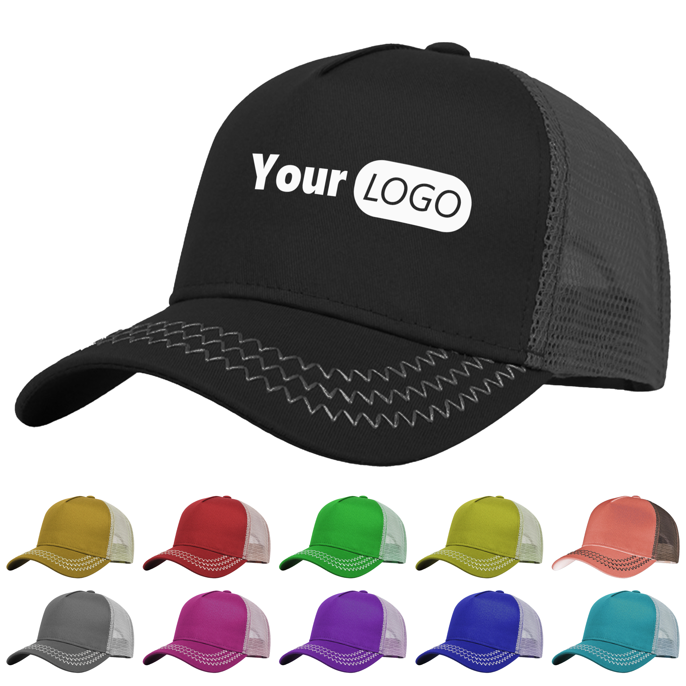 Cotton Breathable 5 Panel High Crown Trucker Hat For Everyday Wear 2