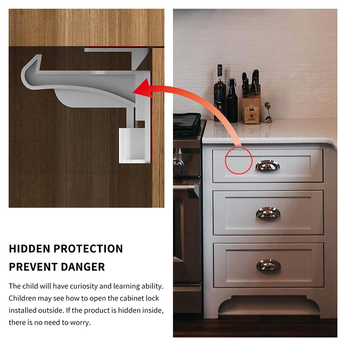 Upgraded Invisible Baby Proofing Cabinet Latch Locks 4