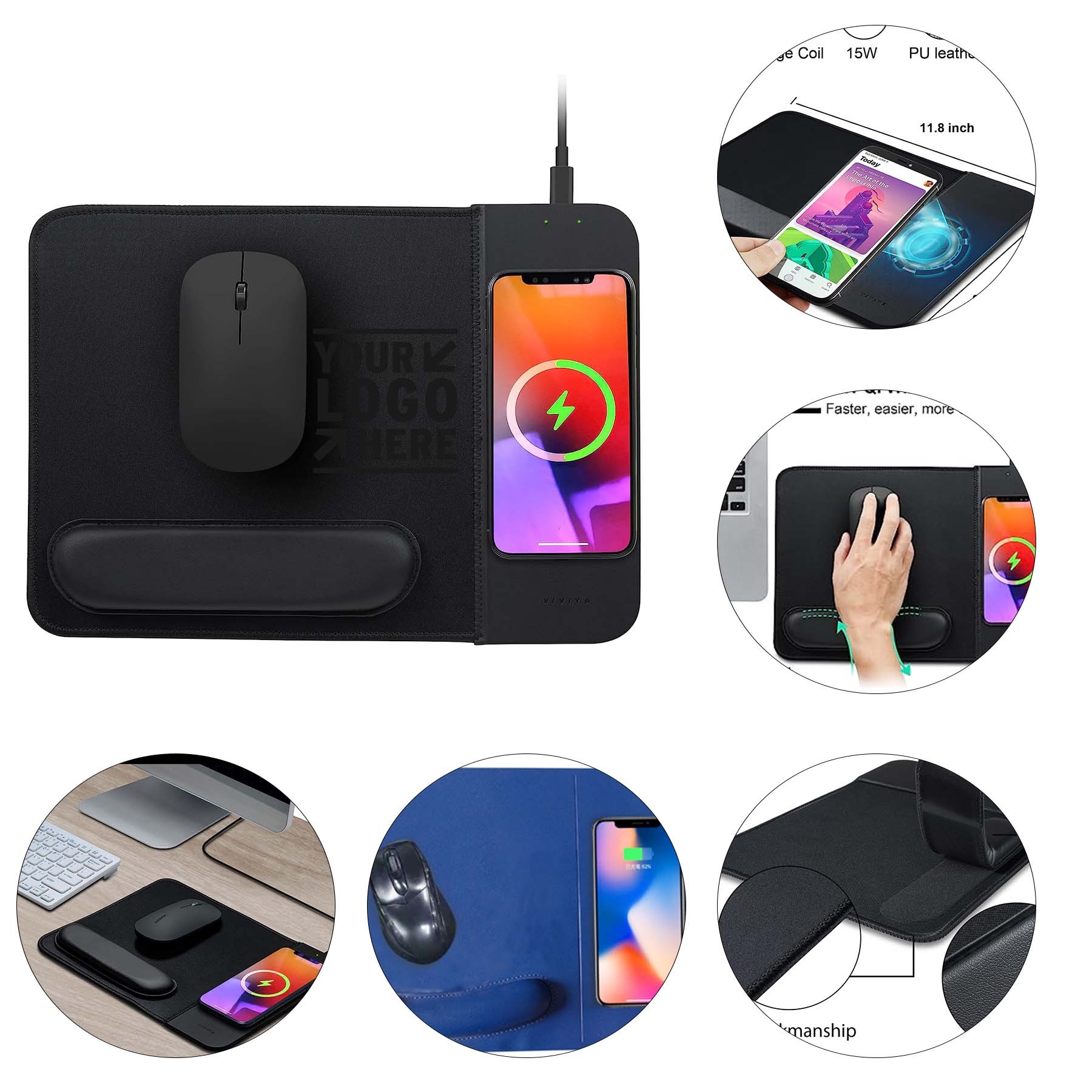 15W Wireless Charging Mouse Pad with Wrist Support 3