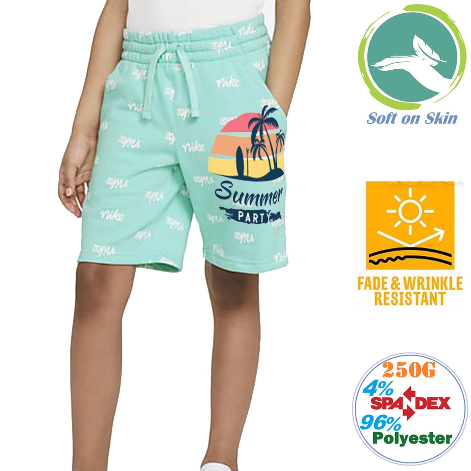 Youth 250 GSM Comfort Fleece Sublimation Sporty Shorts w/ Fade & Wrinkle Resistant